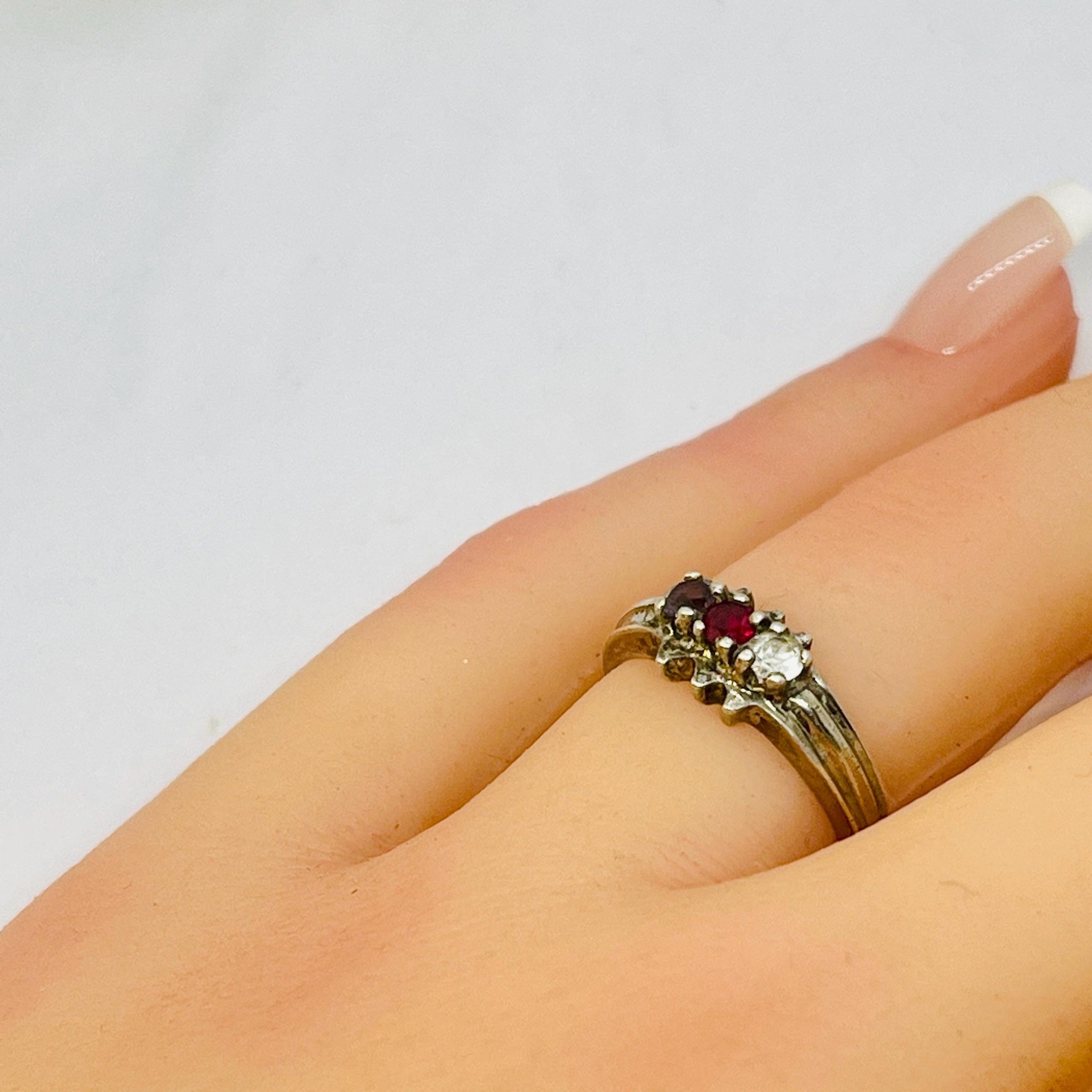 Vintage Sterling Gemstone Ring: Ruby, Tanzanite, Diamond - Size 5.5 - Image 3