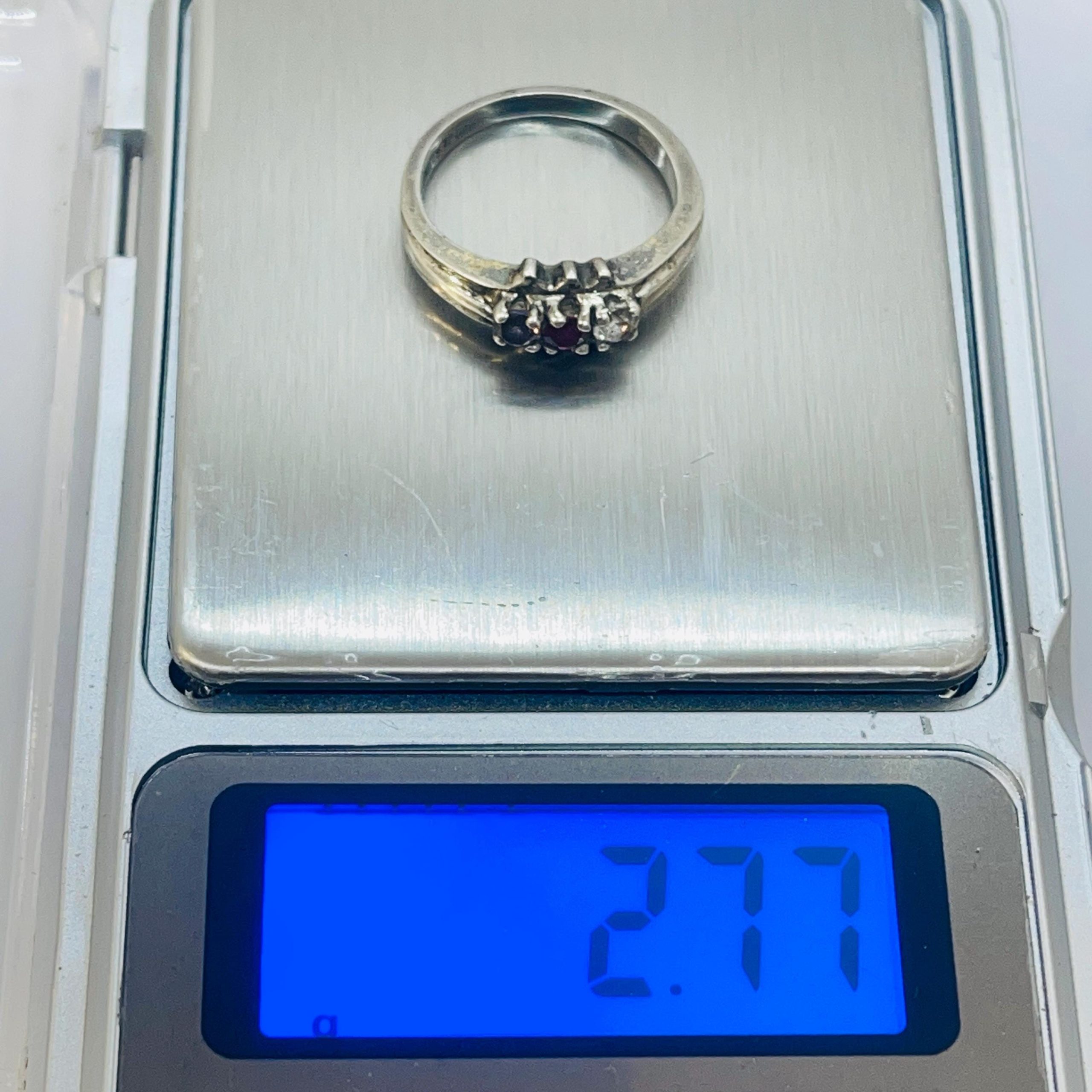 Vintage Sterling Gemstone Ring: Ruby, Tanzanite, Diamond - Size 5.5 - Image 5