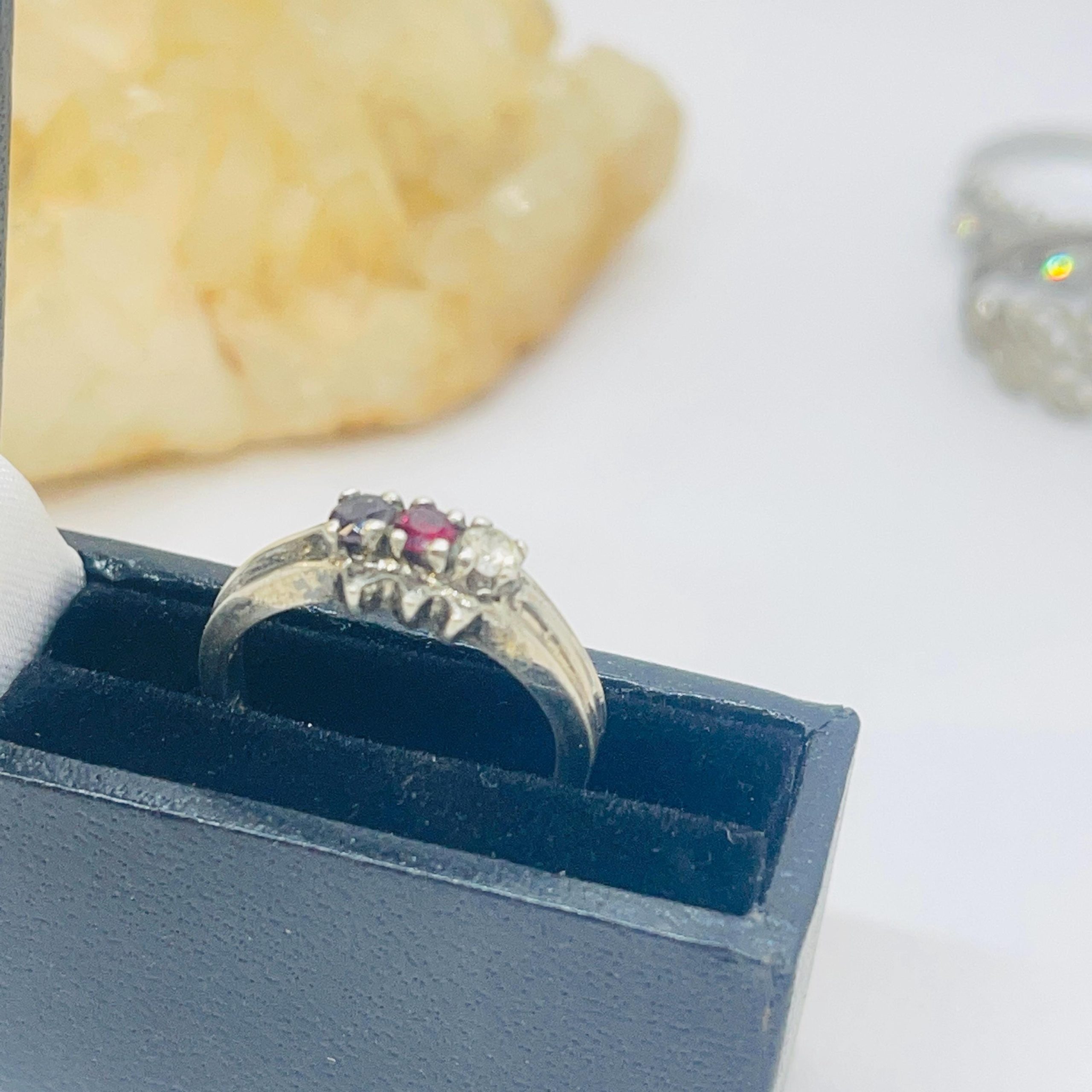 Vintage Sterling Gemstone Ring: Ruby, Tanzanite, Diamond - Size 5.5 - Image 7