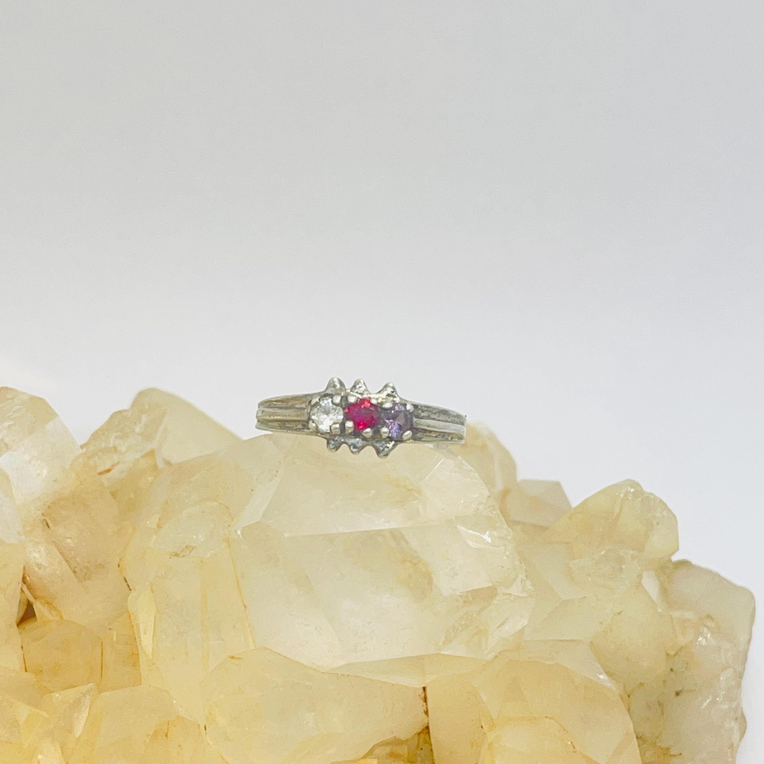 Vintage Sterling Gemstone Ring: Ruby, Tanzanite, Diamond - Size 5.5 - Image 9
