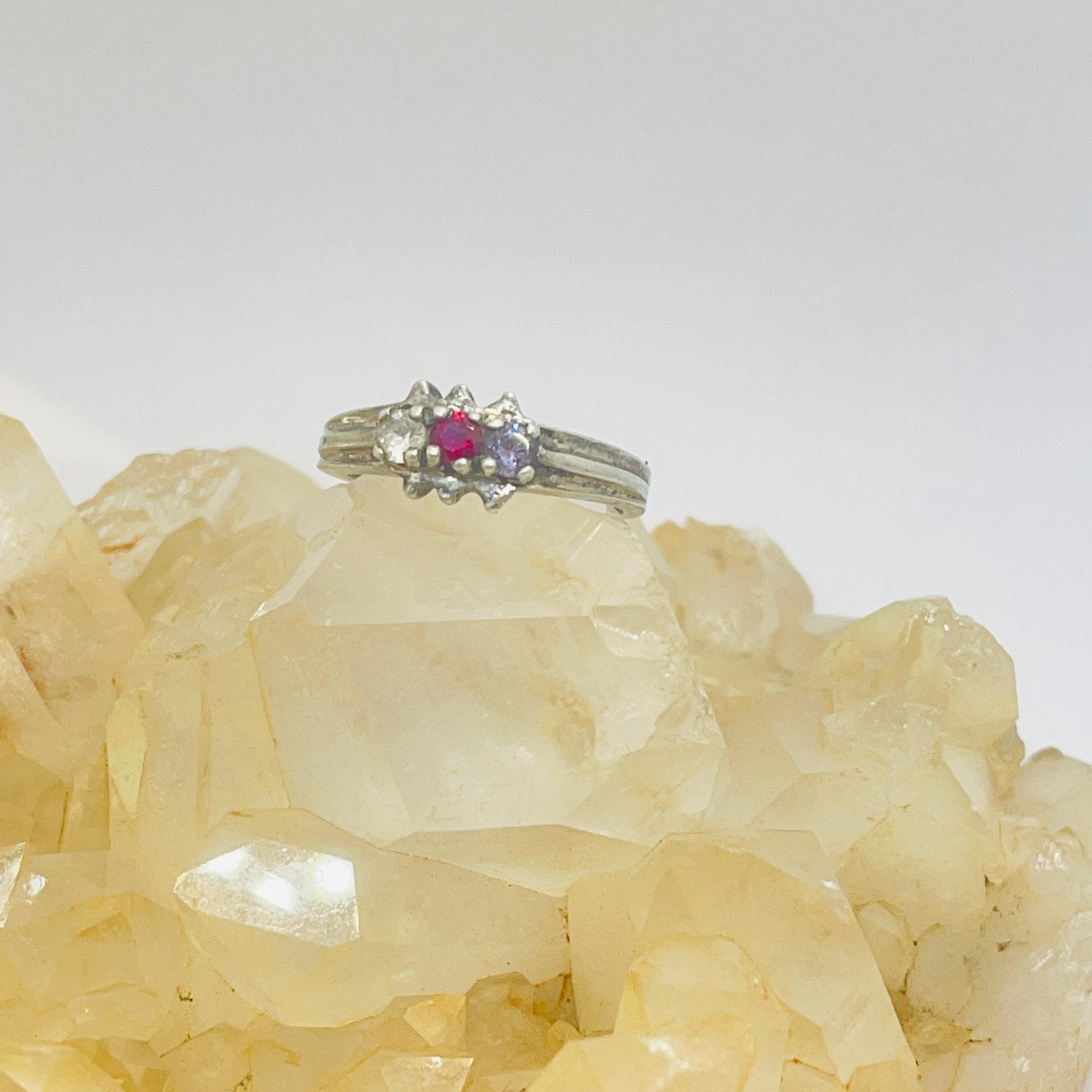 Vintage Sterling Gemstone Ring: Ruby, Tanzanite, Diamond - Size 5.5 - Image 10