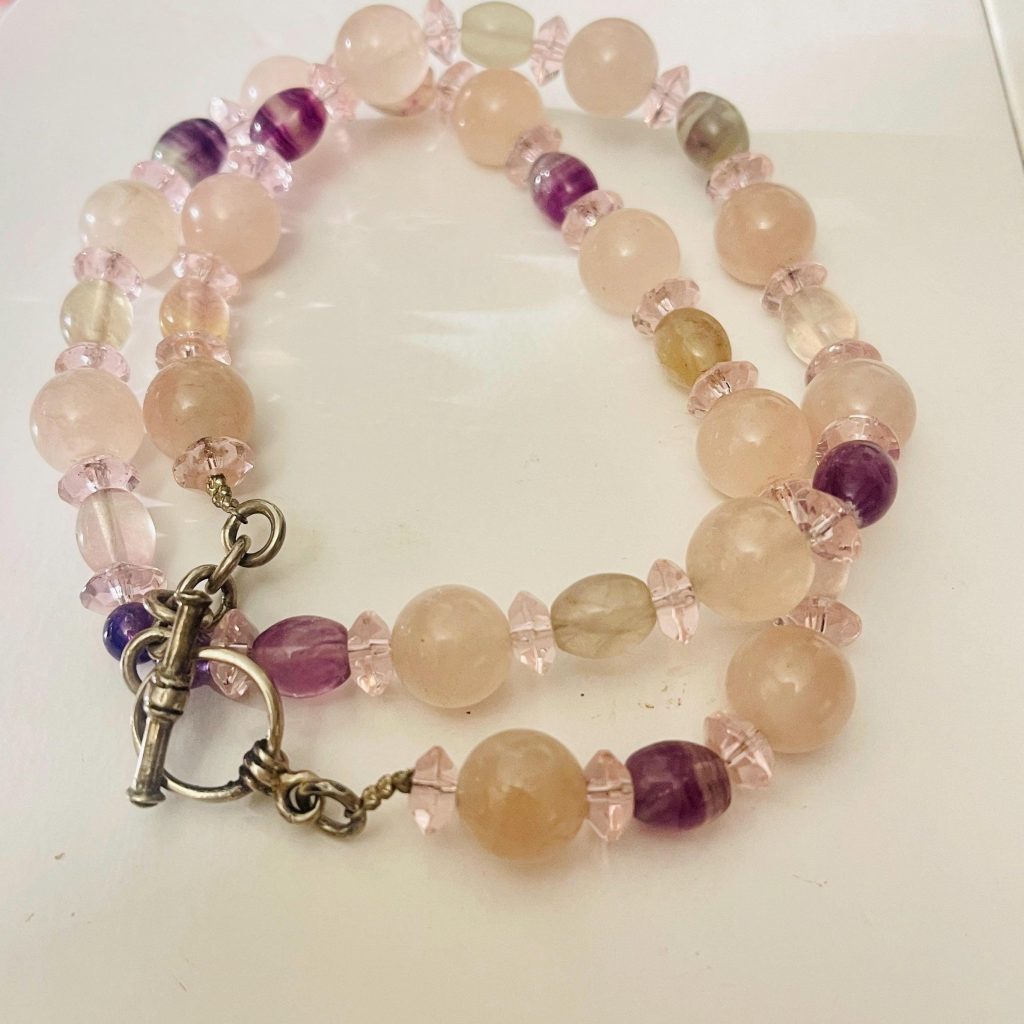 Vintage Rose Quartz Amethyst Necklace: Sterling Silver Gemstone Jewelry, 20 Inch