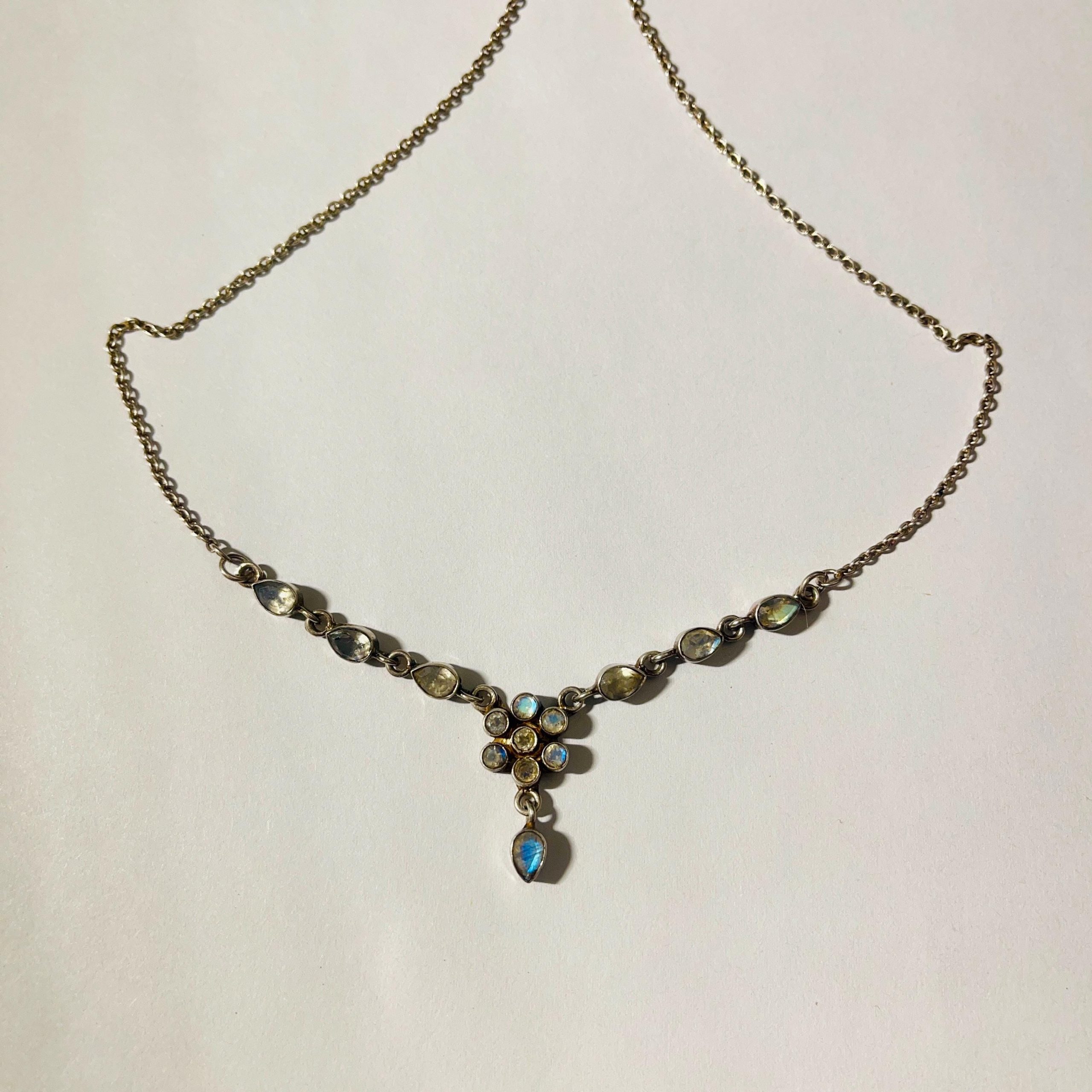 Rare Blue Moonstone Sterling Silver Necklace: Antique Gemstone Jewelry - Image 3