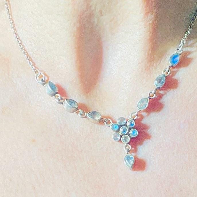 Rare Blue Moonstone Sterling Silver Necklace: Antique Gemstone Jewelry - Image 5