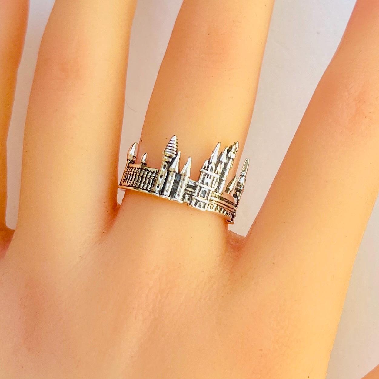 Gothic Silver Castle Ring: Fairytale City Skyline
