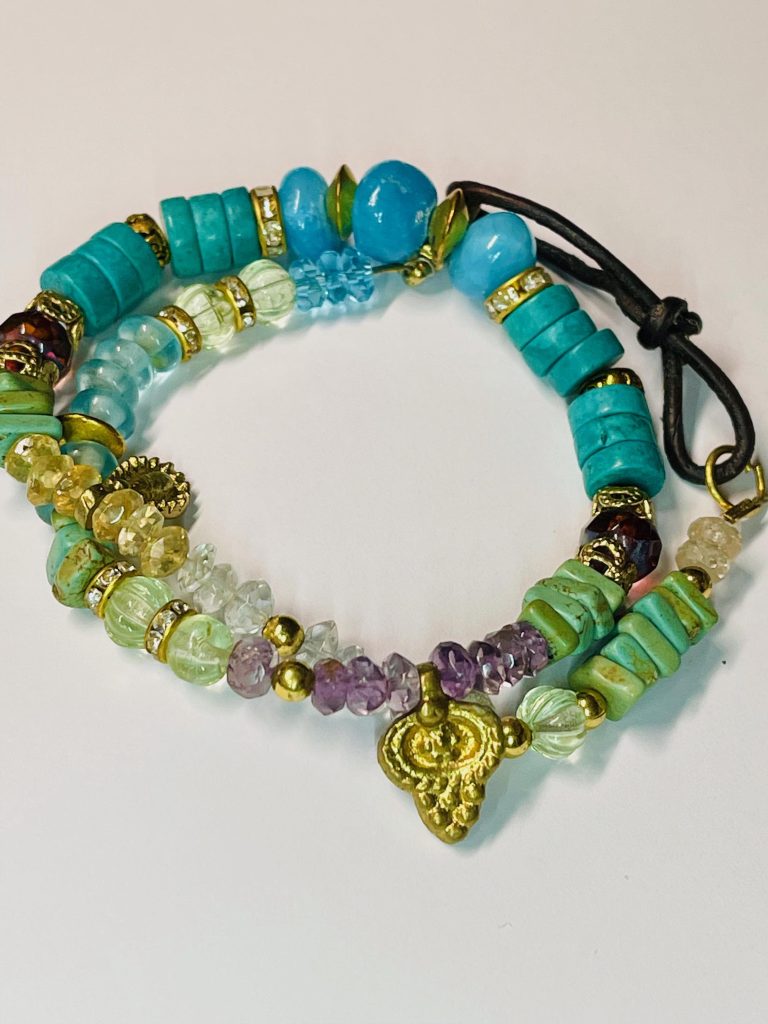 Handcrafted Turquoise Multi-Gemstone Bracelet: Sterling Silver Artisan Jewelry