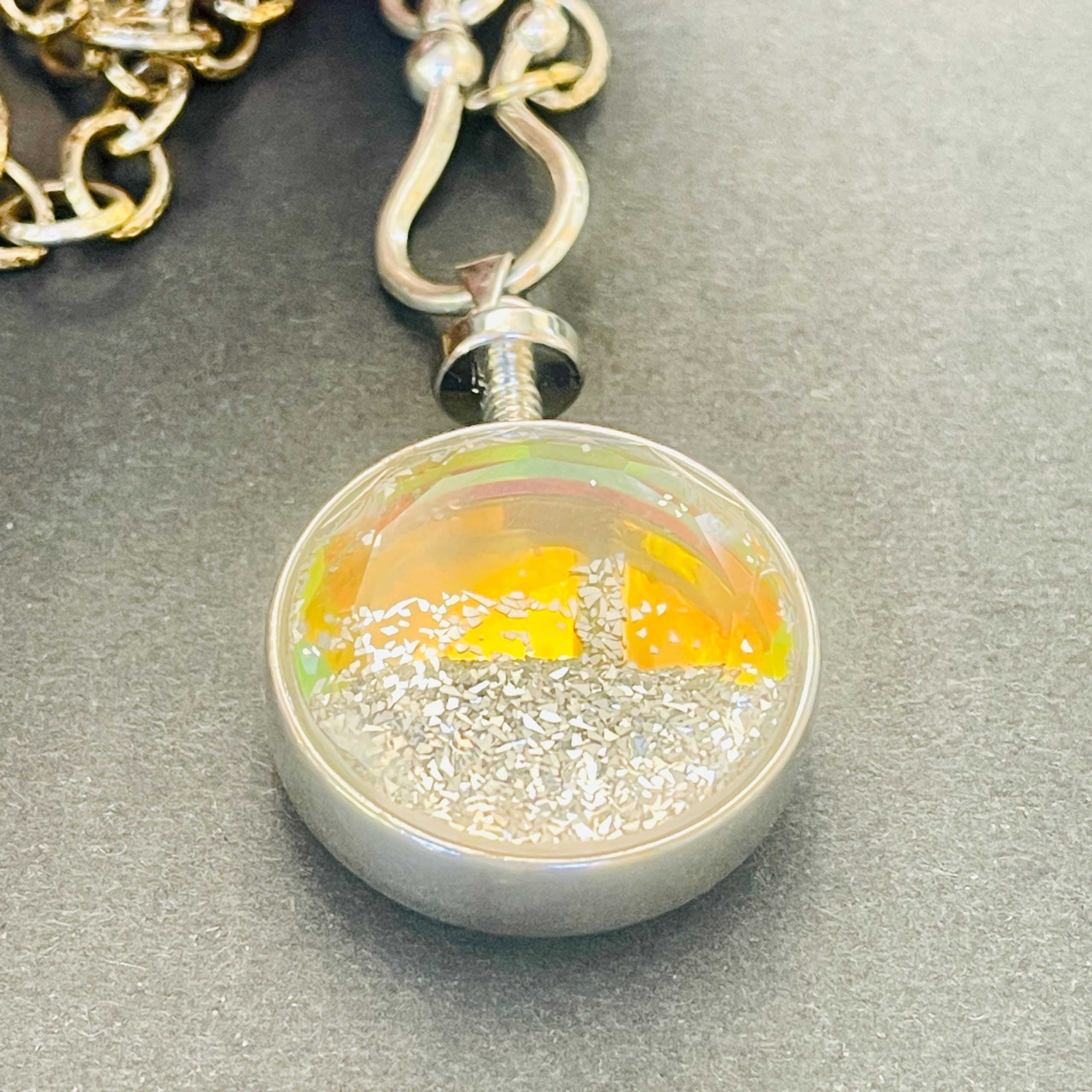 Handmade Glass Memorial Locket: Diamond Shaker Crystal Pendant, Moon & Stars - Image 10