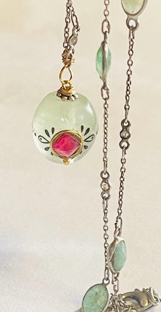 Emerald Diamond Rolo Chain Necklace: Sapphire & Fluorite Pendant