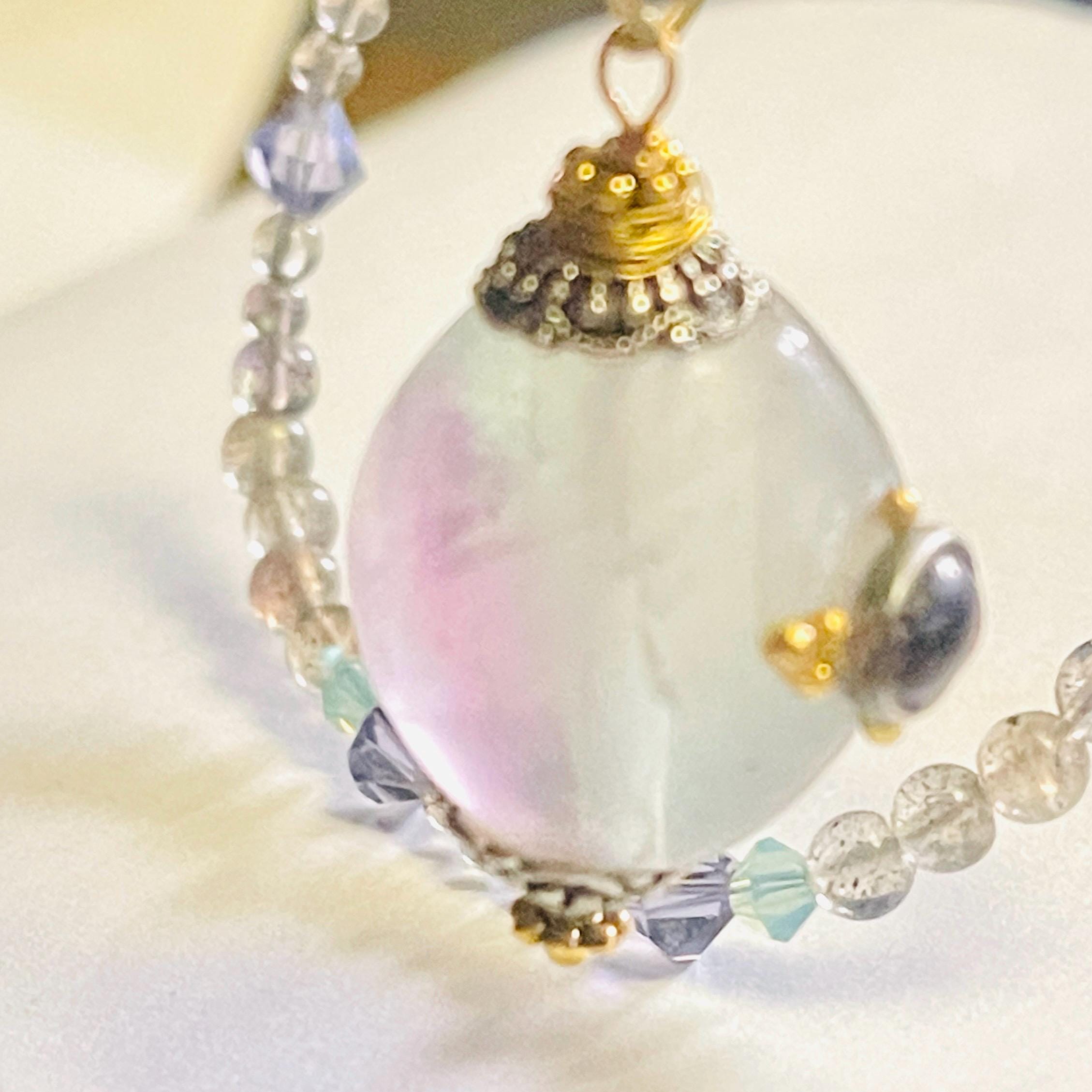Memorial Amethyst Fluorite Pendant Necklace: Labradorite Beaded Urn - Image 6
