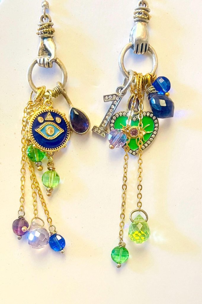 Victorian hand Gemstone Drop Earrings: Enamel Victorian Style Charms