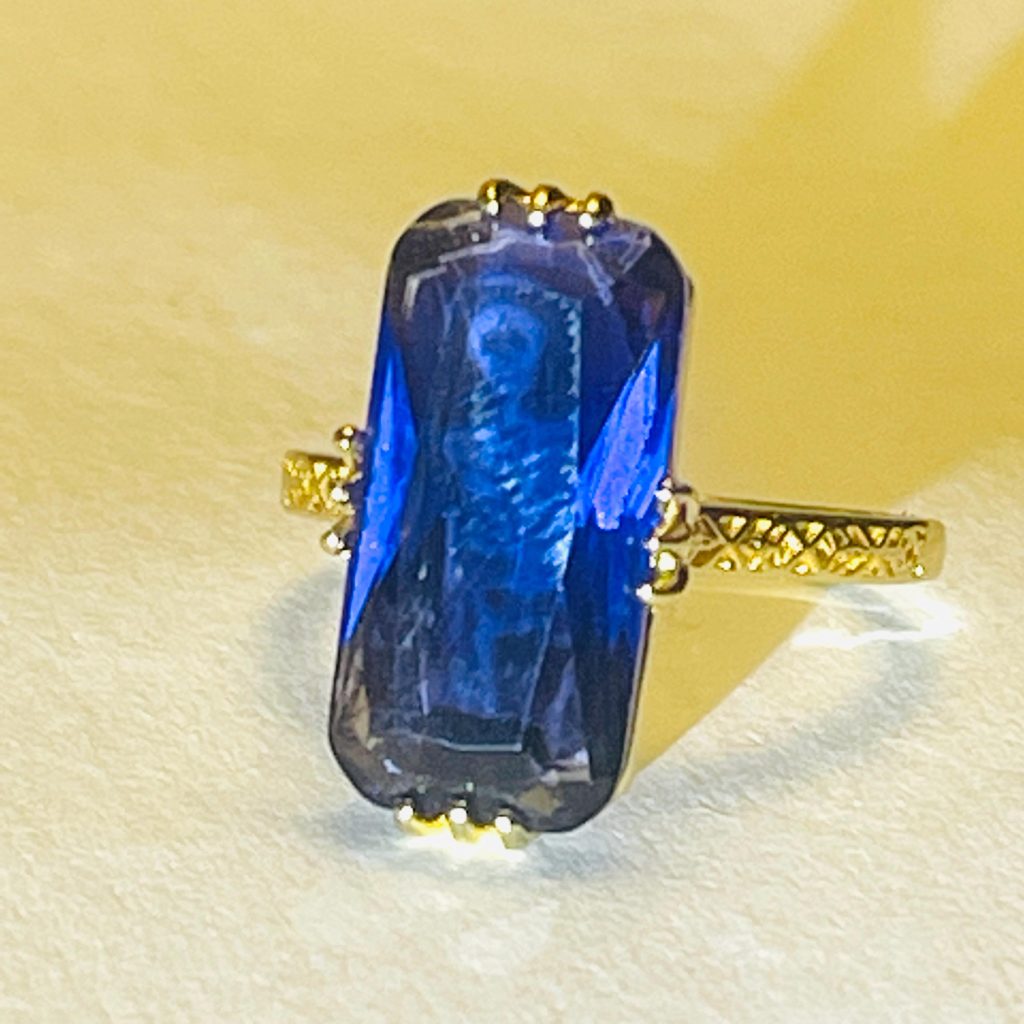 Gothic Memento Mori Ring: Purple Blue Coffin, 10k Gold Filled