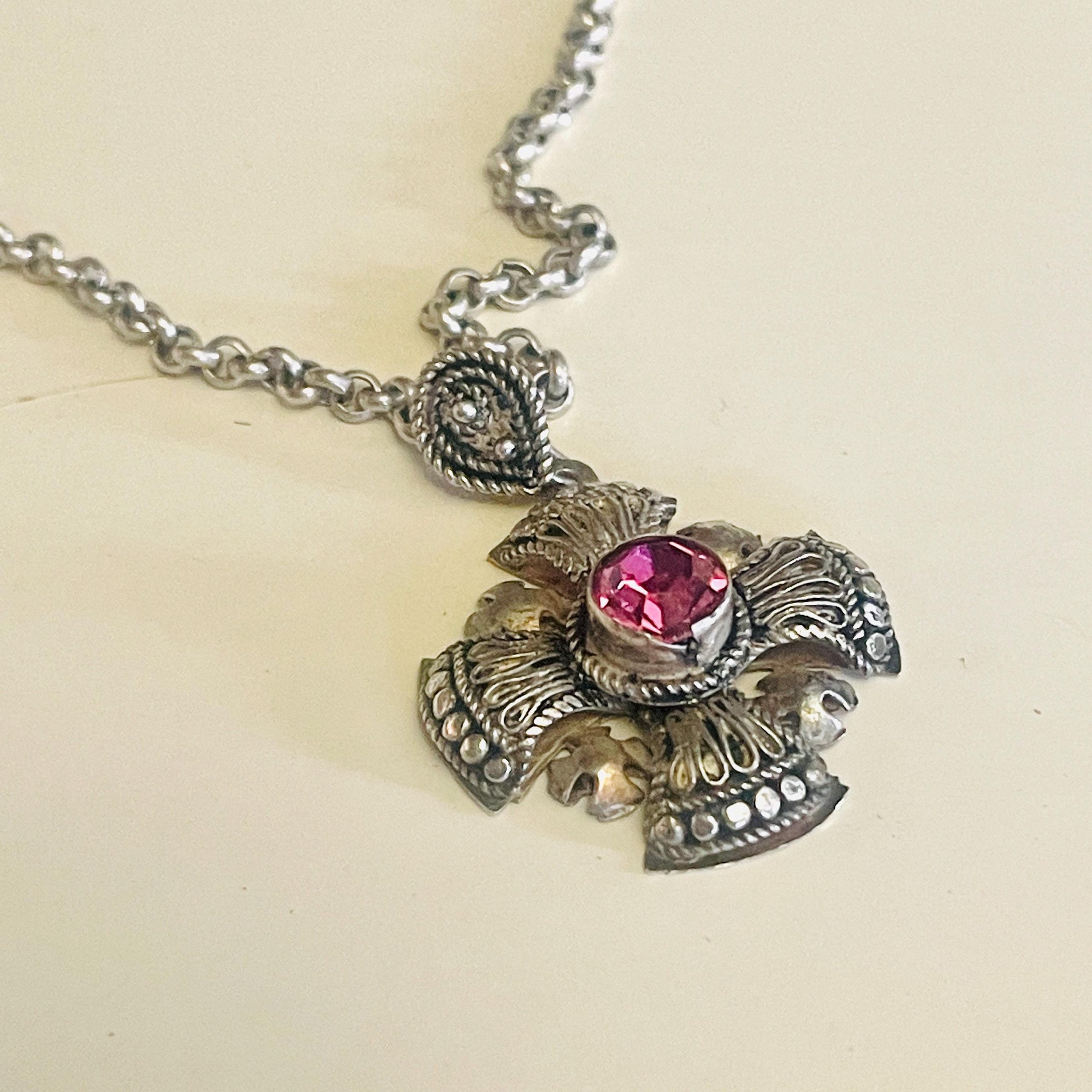 Vintage Sterling Silver Maltese Cross Pendant: Pink Sapphire Bethlehem Crusader - Image 4