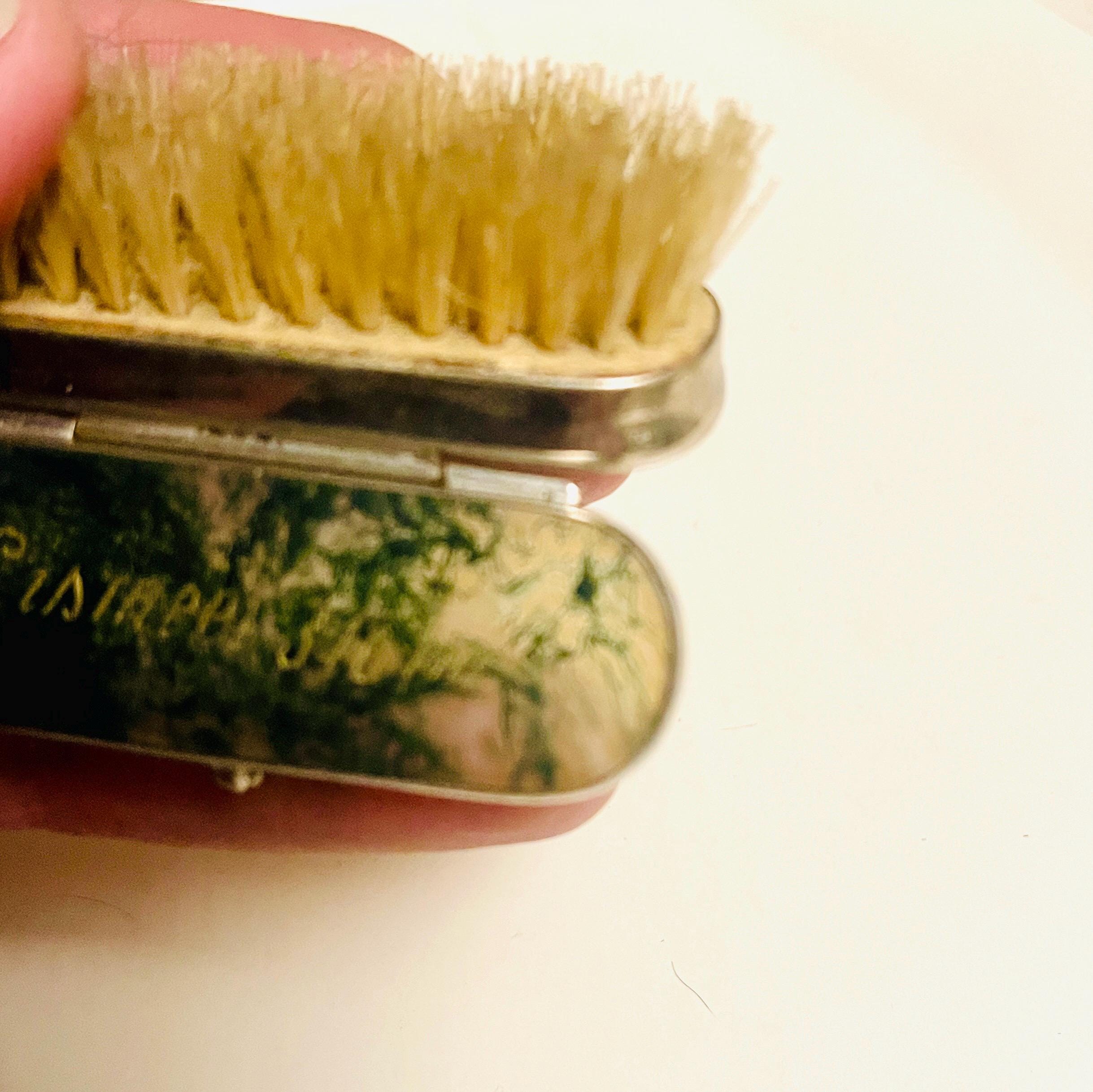 Victorian Moss Agate Moustache Brush Set with Engraved Mirror Vanity Box - Image 6