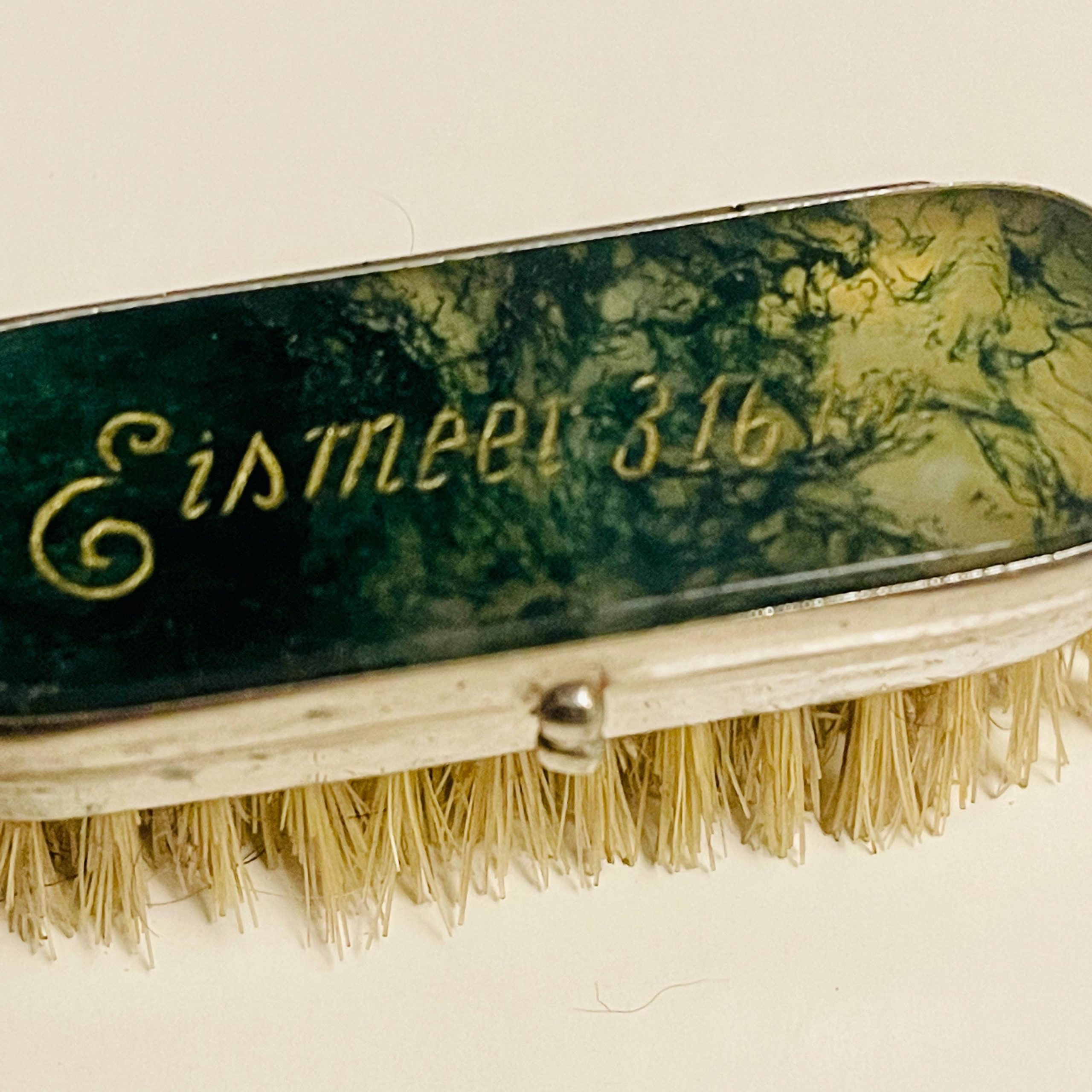 Victorian Moss Agate Moustache Brush Set with Engraved Mirror Vanity Box - Image 7