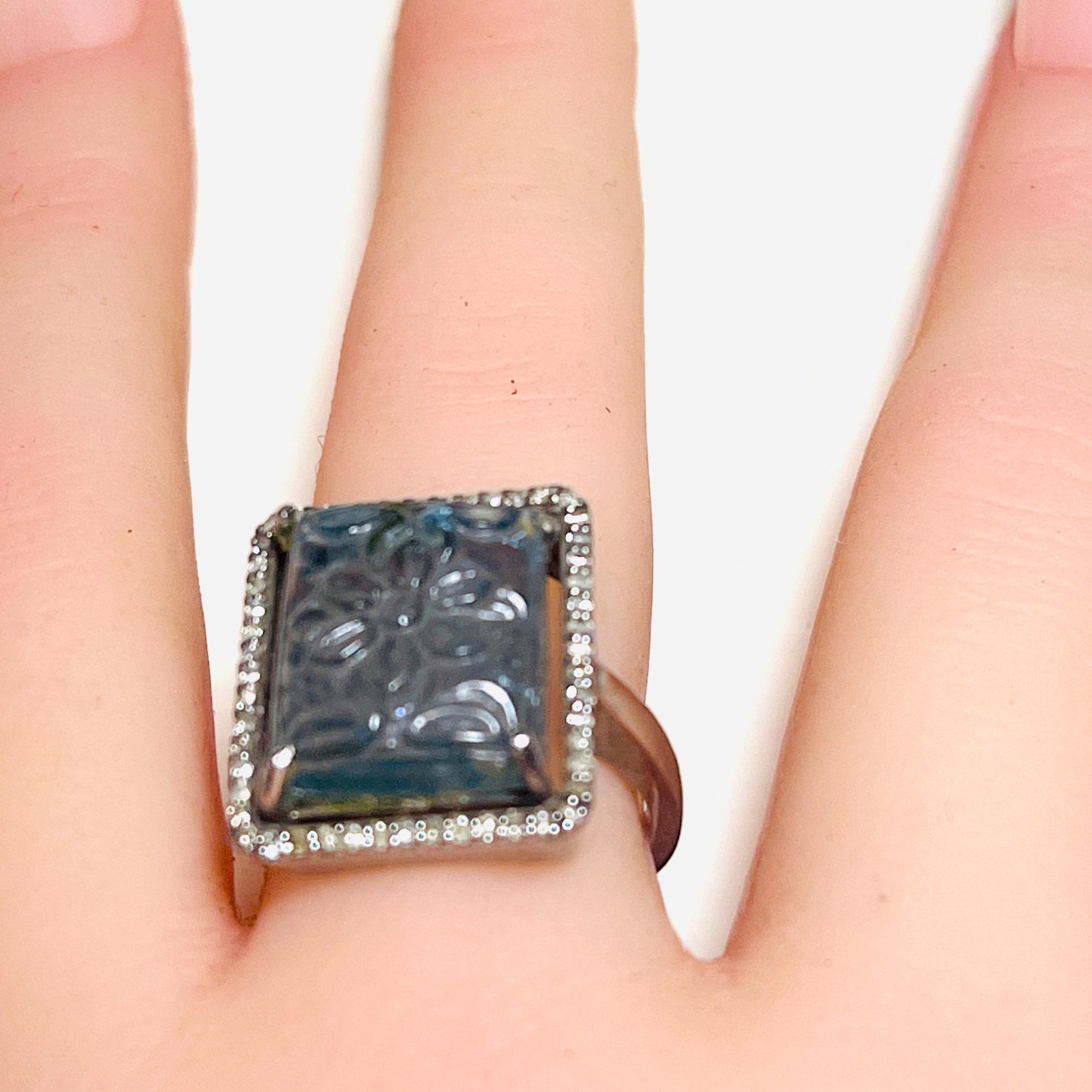 Carved Aquamarine Diamond Ring: Sterling Silver, Size 7.5 - Image 10