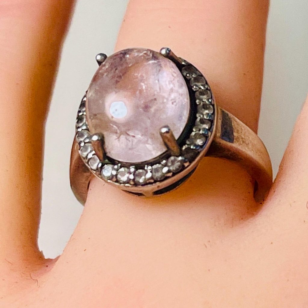 Natural Morganite Diamond Halo Ring - Sterling Silver Size 7