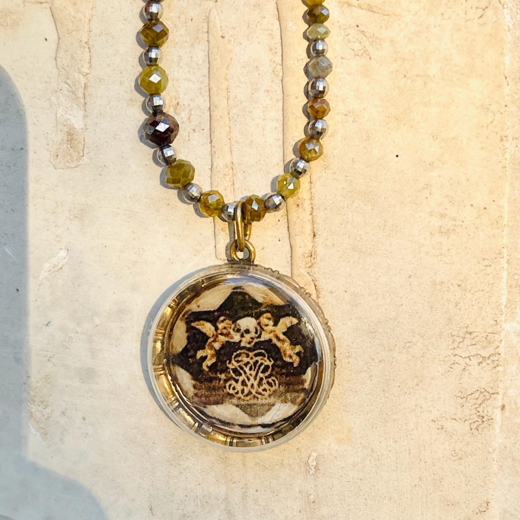 Diamond Memento Mori Pendant Necklace: Stuart Crystal 18k White Gold