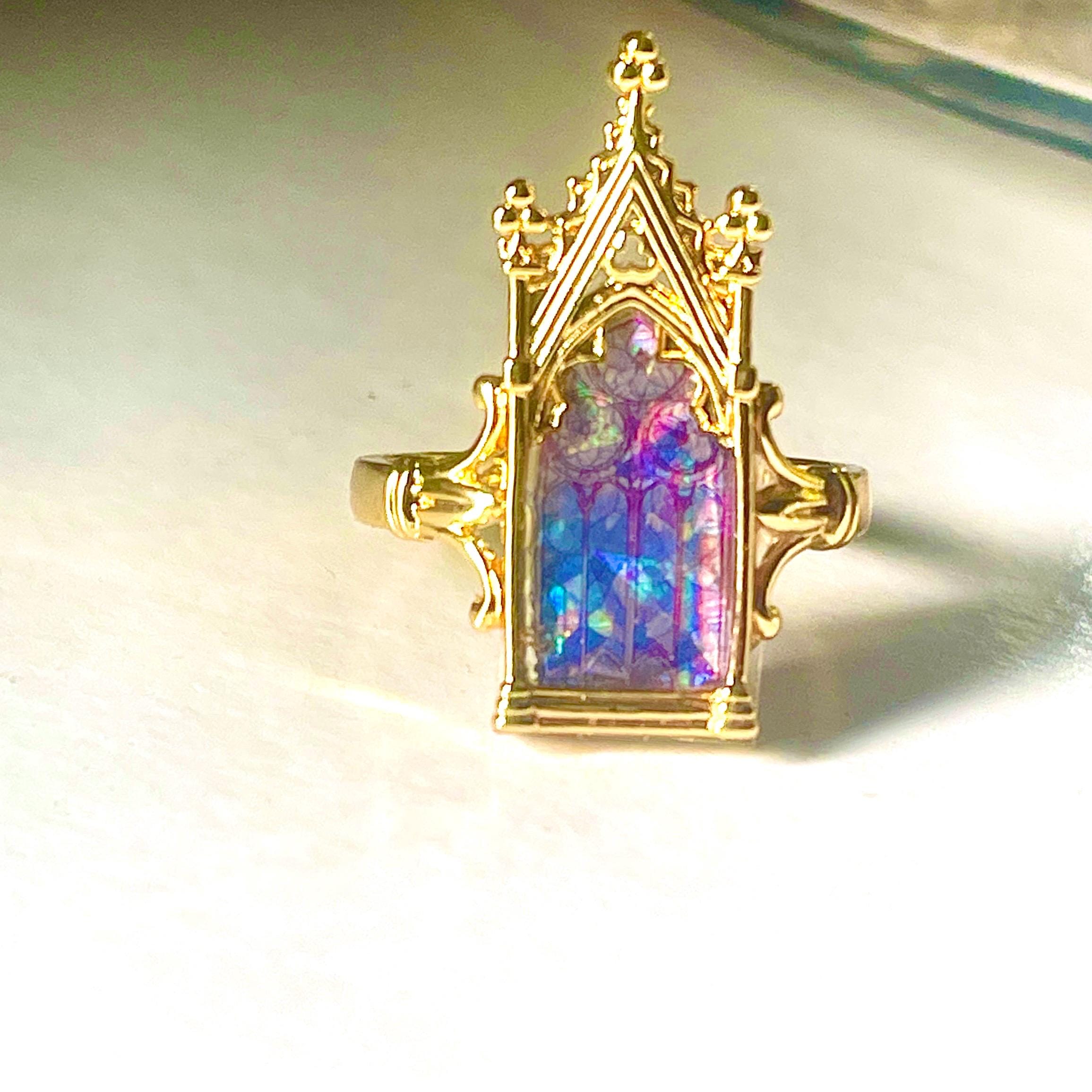 Gothic Stained Glass Window Ring: Cathedral Arch, Fairytale Jewelry - Image 7