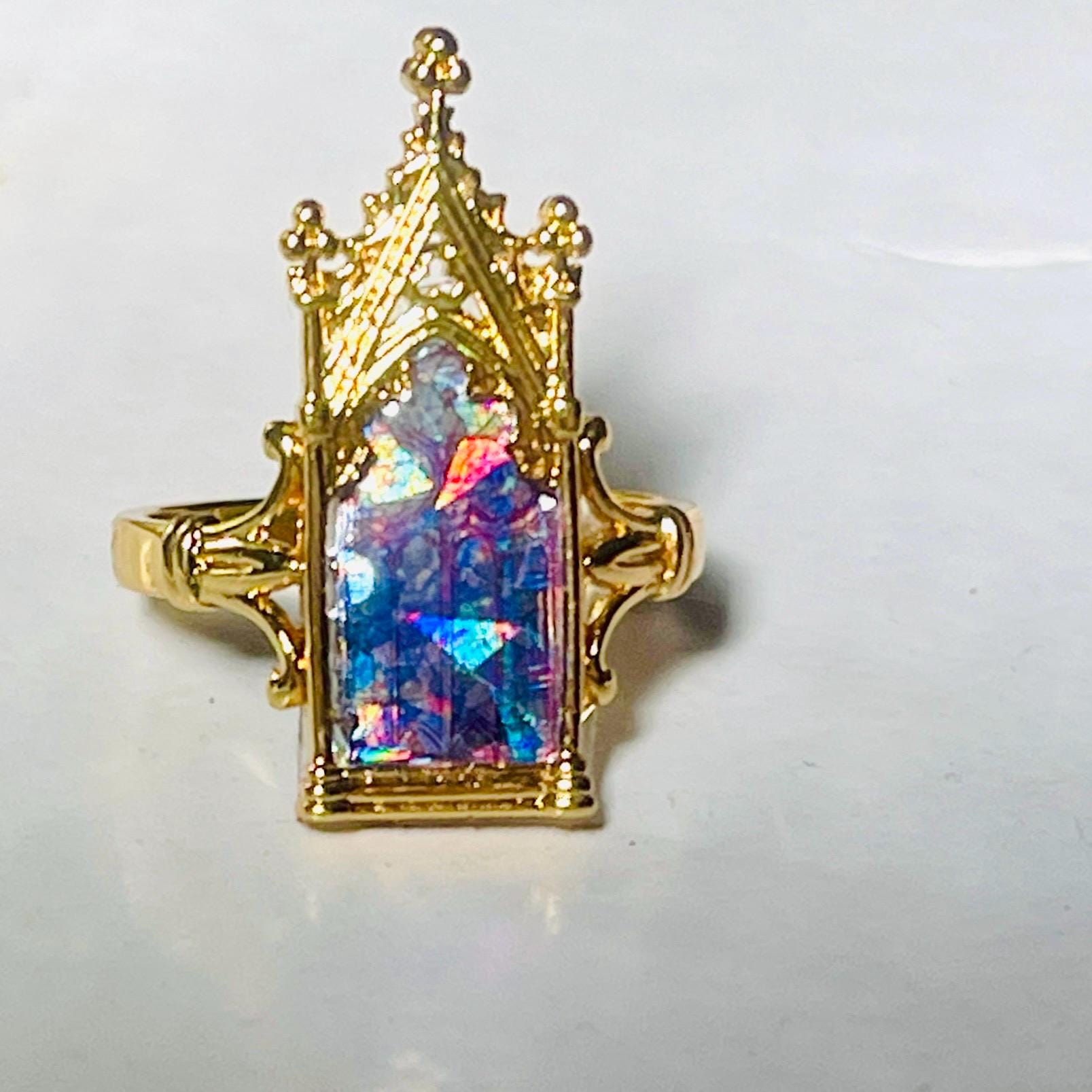 Gothic Cathedral Opal Ring: 18k Gold Arched Window Ring - Image 4