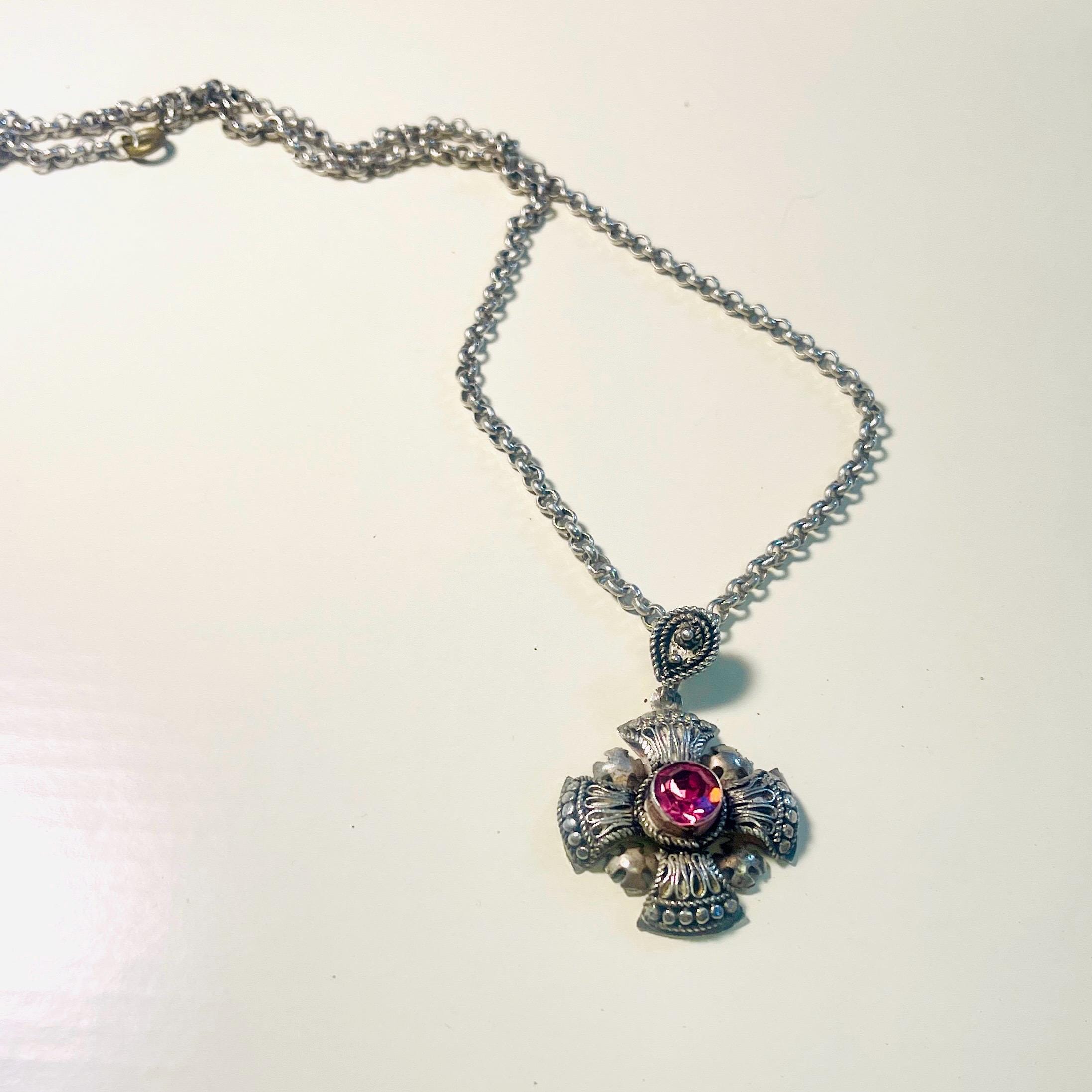 Vintage Sterling Silver Maltese Cross Pendant: Pink Sapphire Bethlehem Crusader - Image 9