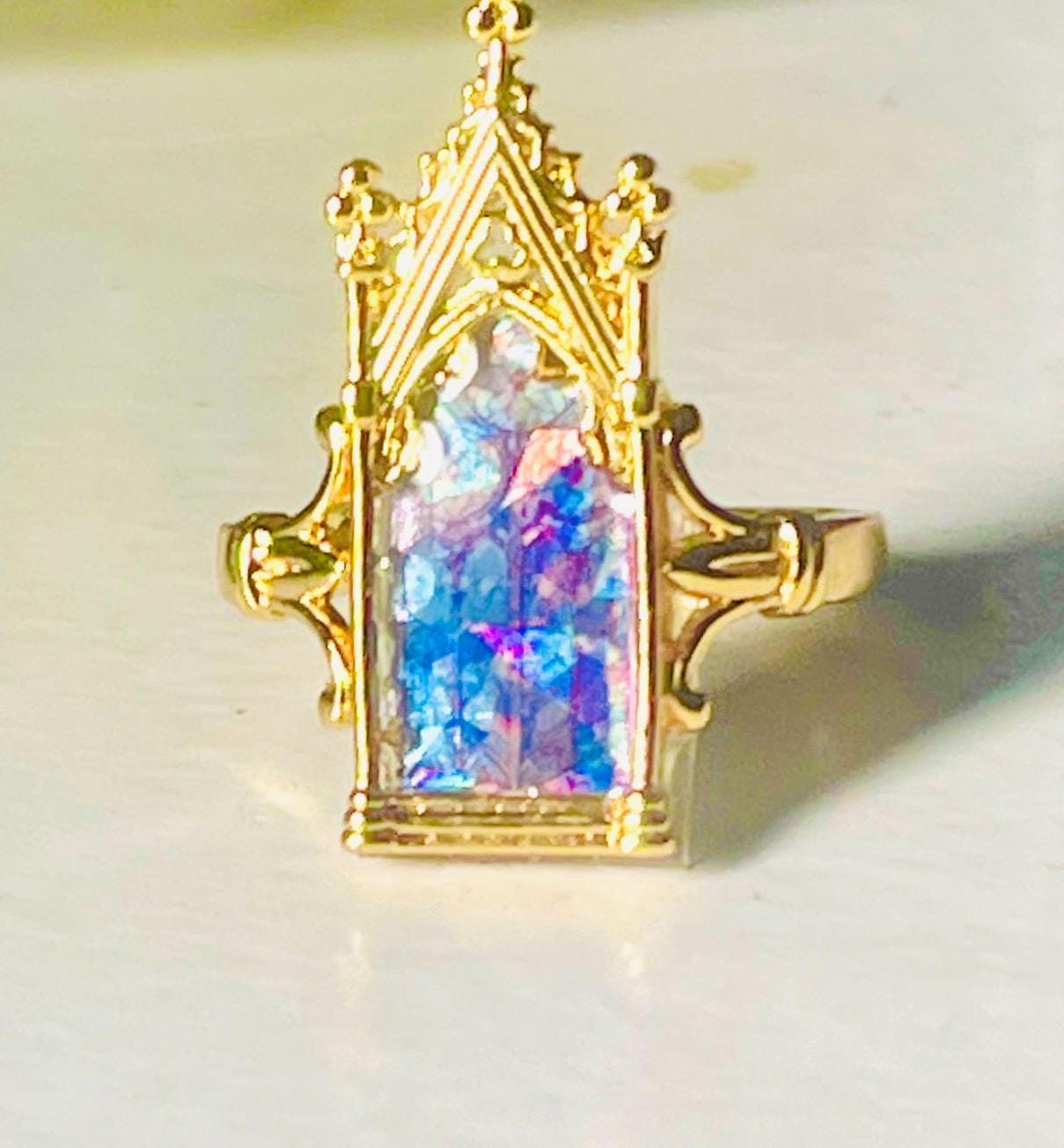 Gothic Stained Glass Window Ring: Cathedral Arch, Fairytale Jewelry - Image 6