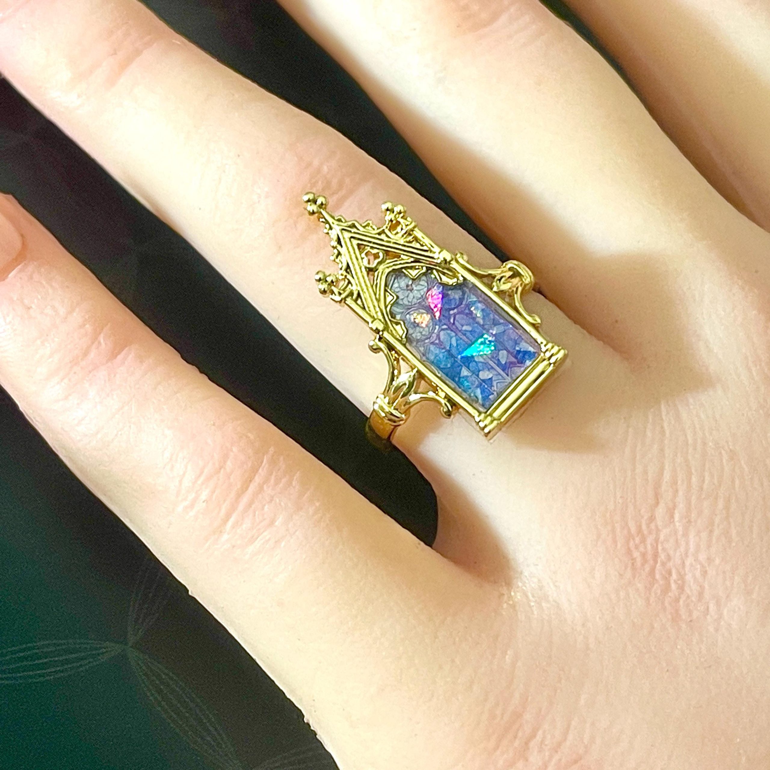 Gothic Stained Glass Window Ring: Cathedral Arch, Fairytale Jewelry - Image 4