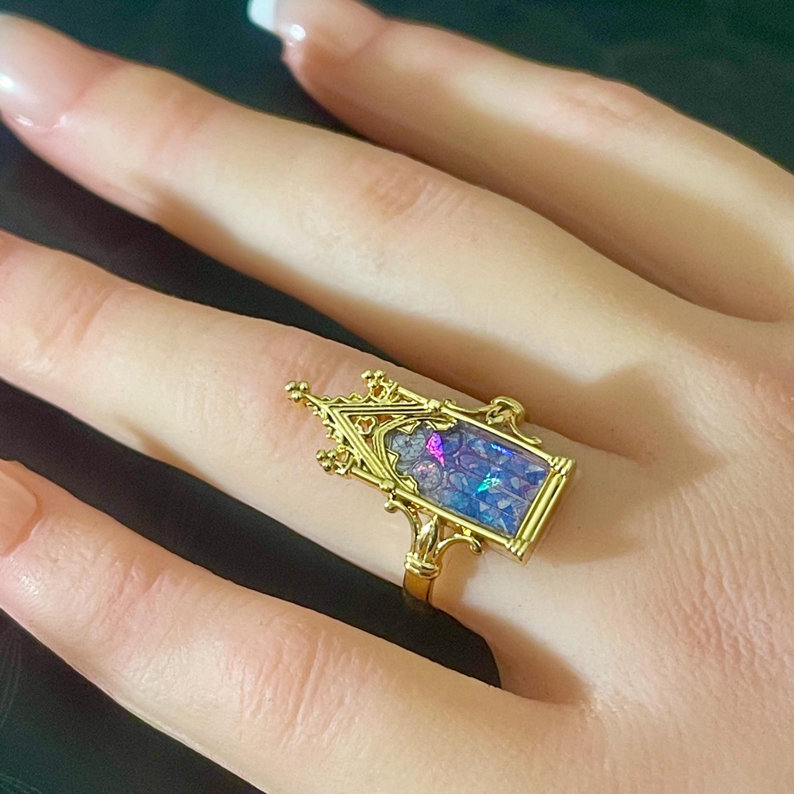 Gothic Cathedral Opal Ring: 18k Gold Arched Window Ring - Image 6