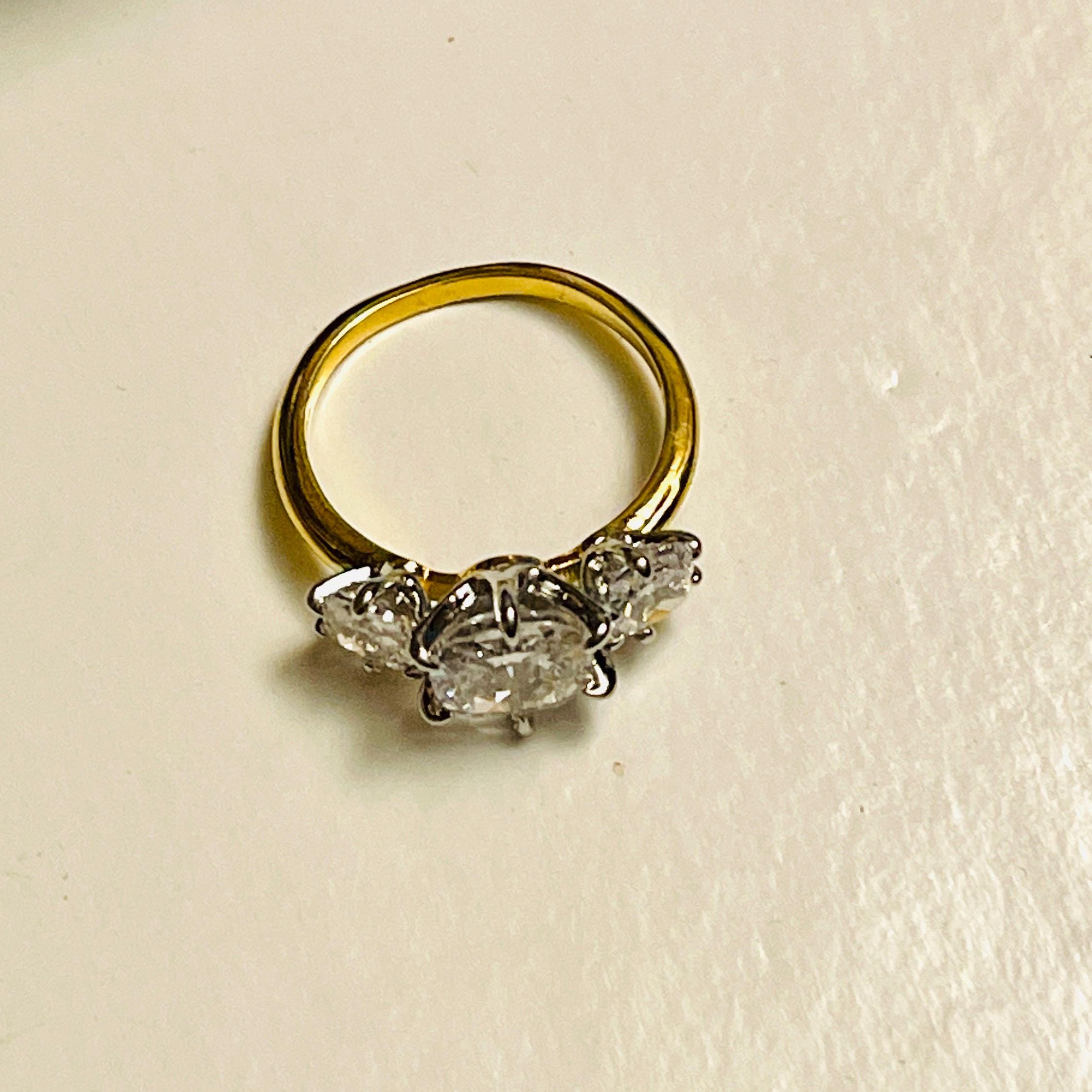 Cushion Cut CZ Trilogy Ring: Vintage Two-Tone Gold Cocktail Ring - Image 5