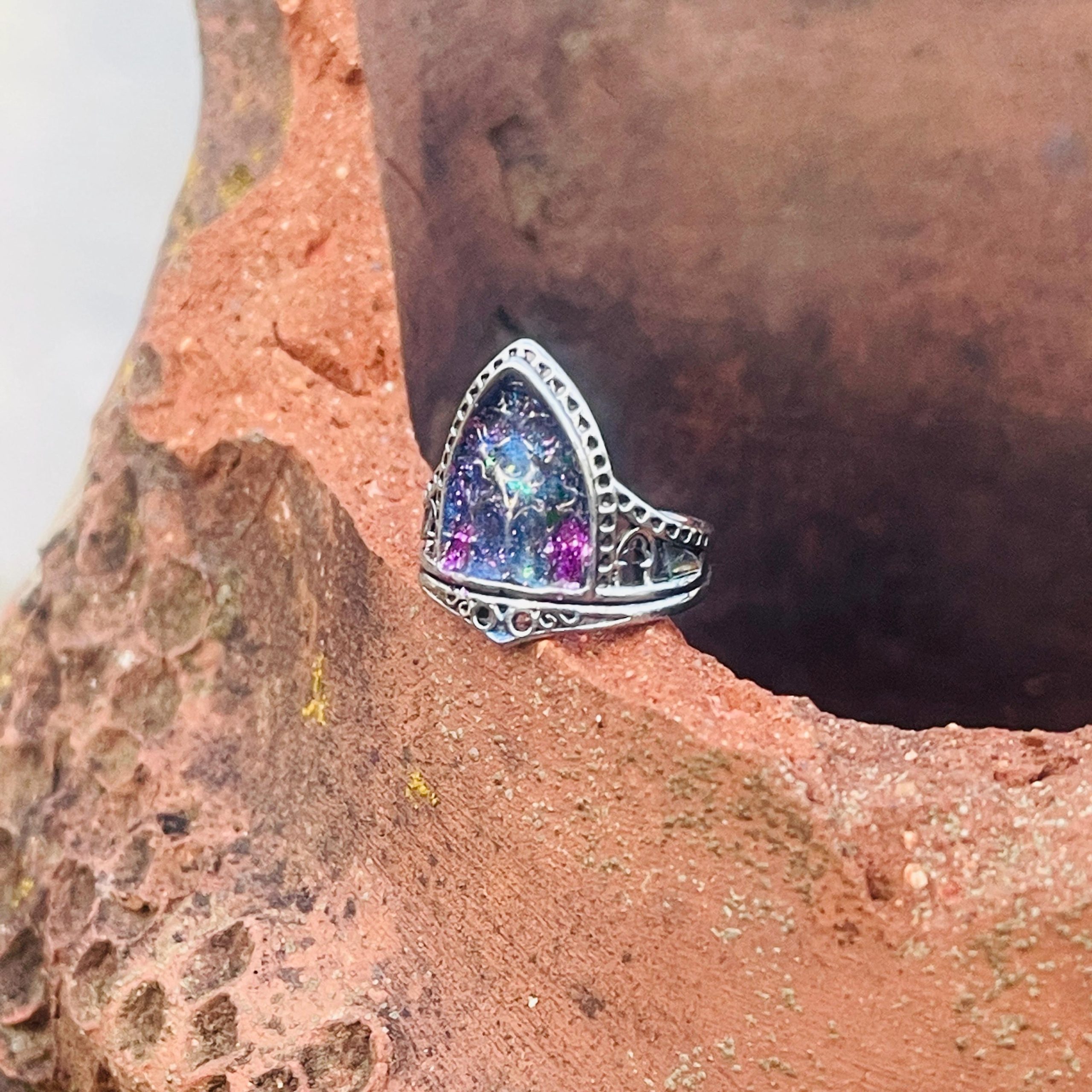 Gothic Stained Glass Window Ring: Cathedral Arch, Fairytale Jewelry - Image 5