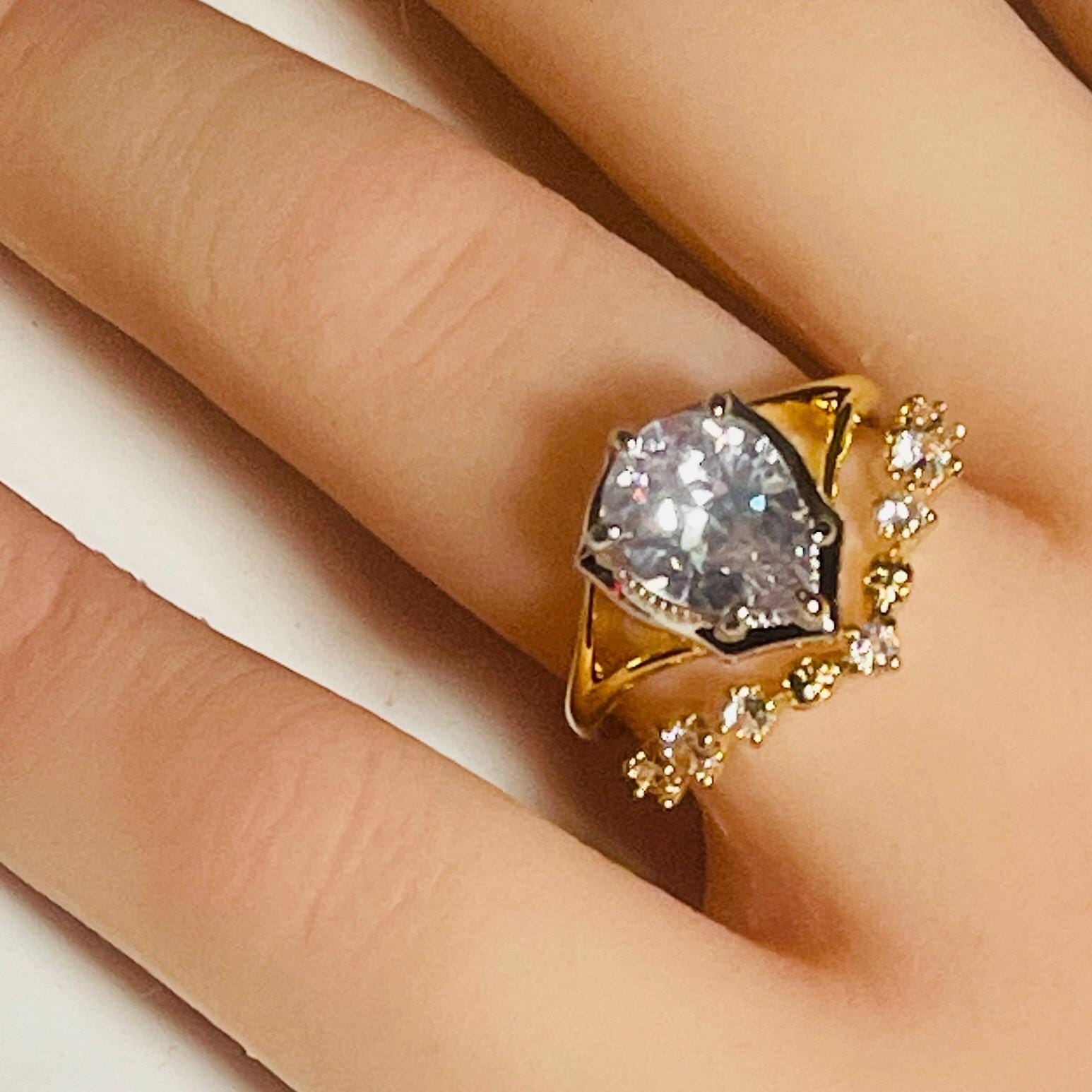 Victorian Button Bezel Gothic Skull Engagement Ring: Pear Stone, 18kt Gold over Silver - Image 6