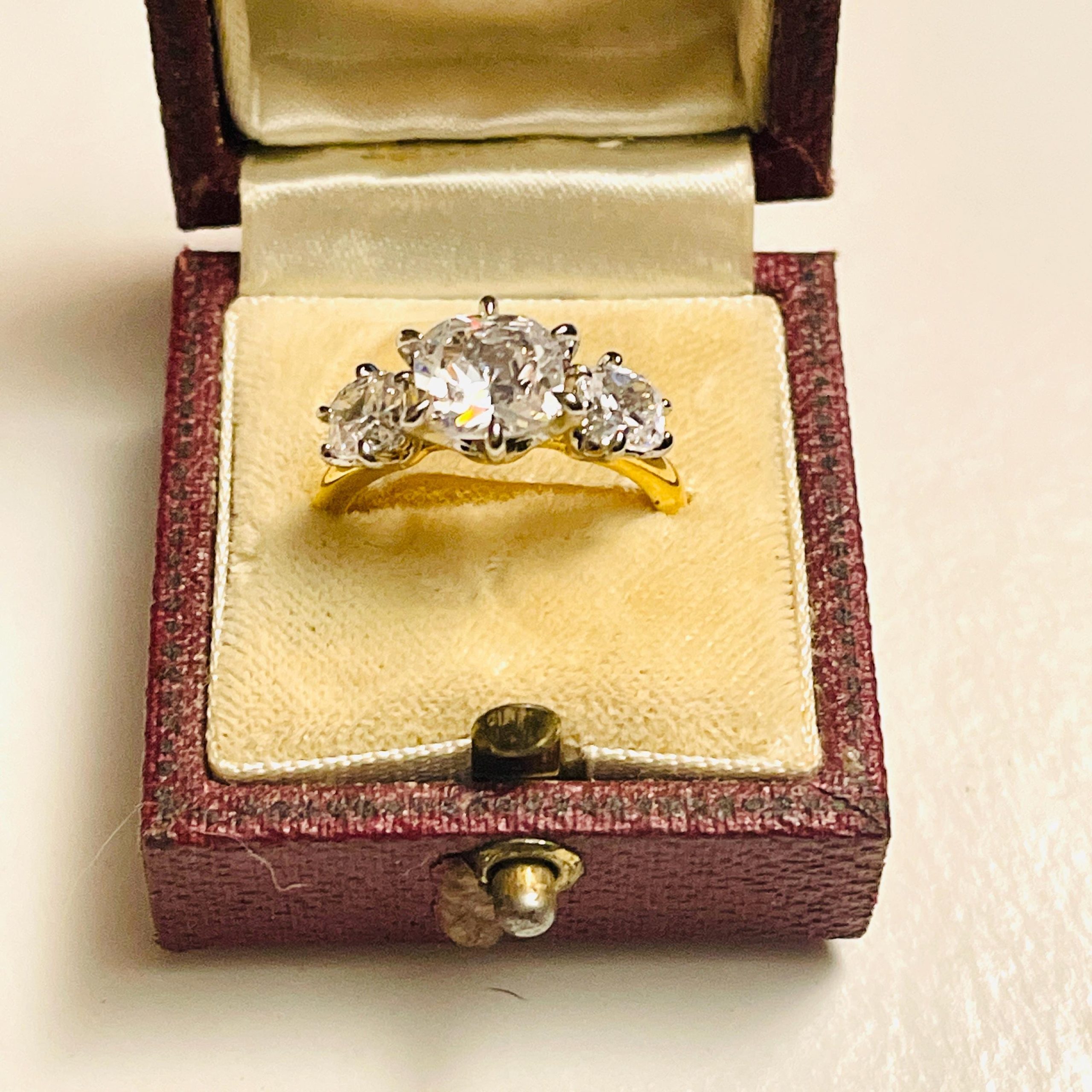 Cushion Cut CZ Trilogy Ring: Vintage Two-Tone Gold Cocktail Ring - Image 4
