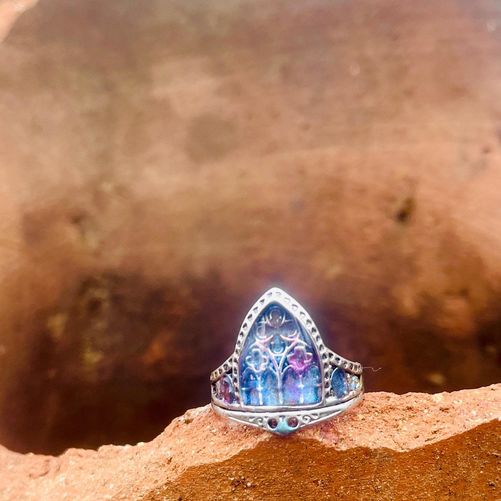 Gothic Stained Glass Window Ring: Cathedral Arch, Fairytale Jewelry - Image 10
