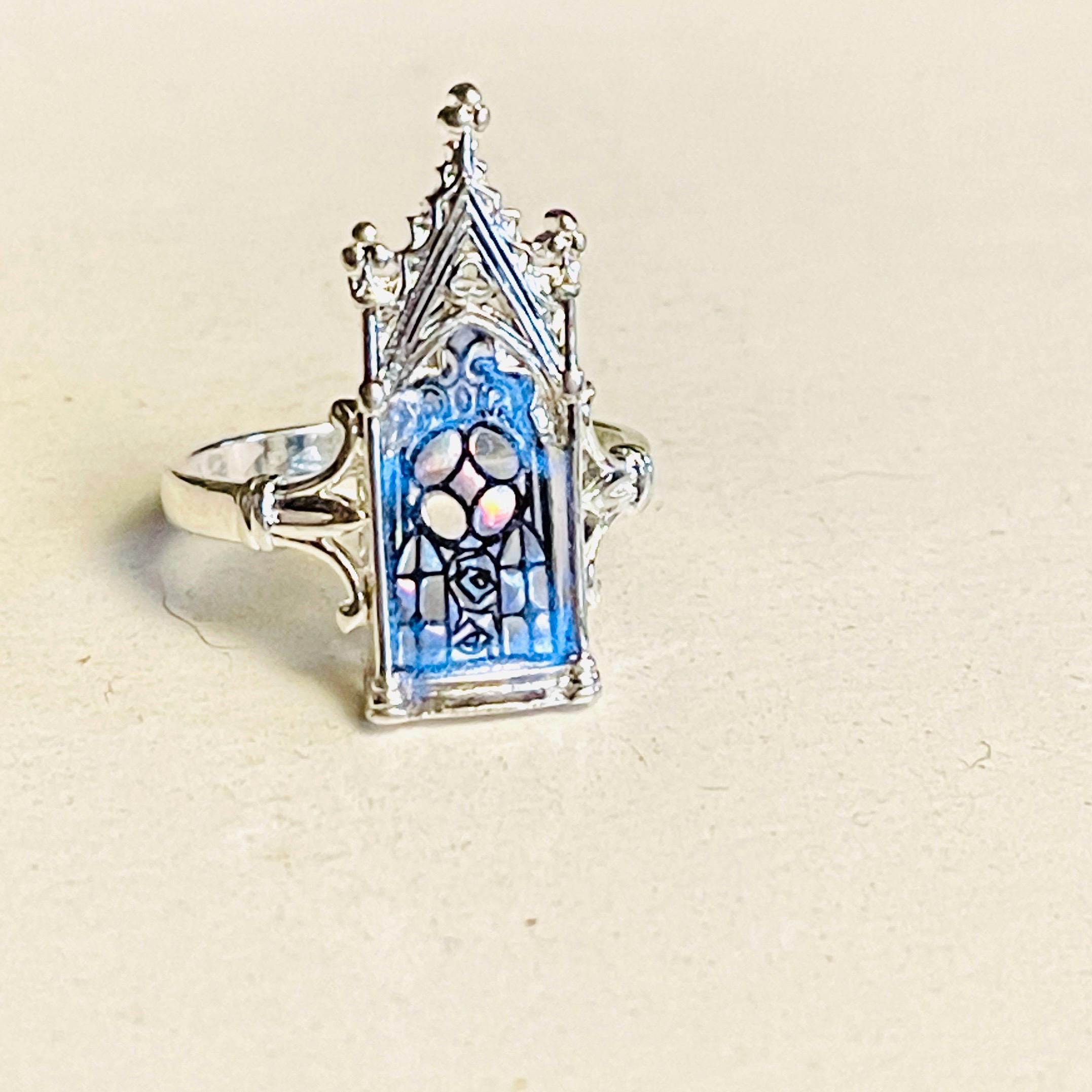 Gothic Stained Glass Window Ring: Cathedral Arch, Fairytale Jewelry - Image 8