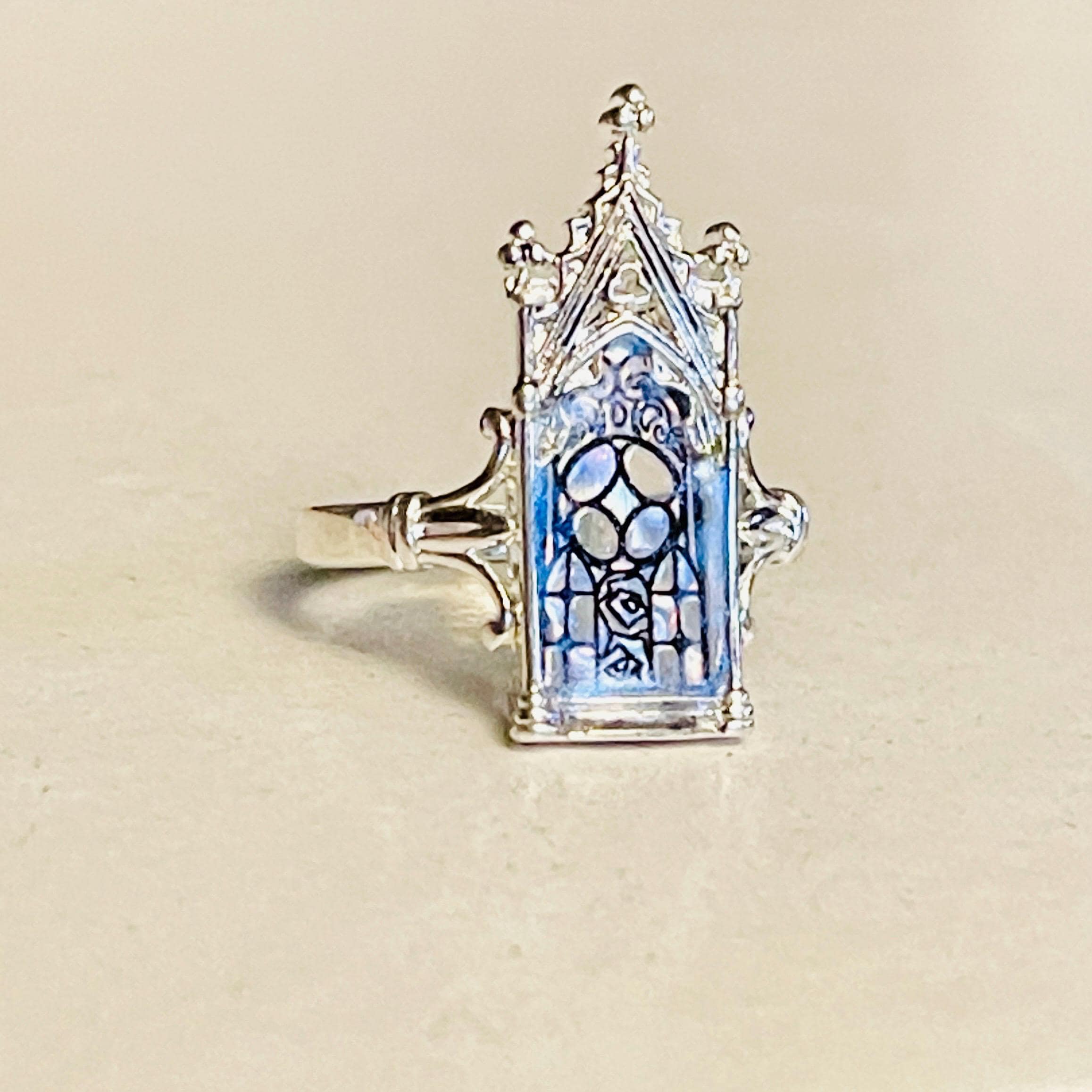 Gothic Stained Glass Window Ring - Silver Cathedral Arch - Image 3