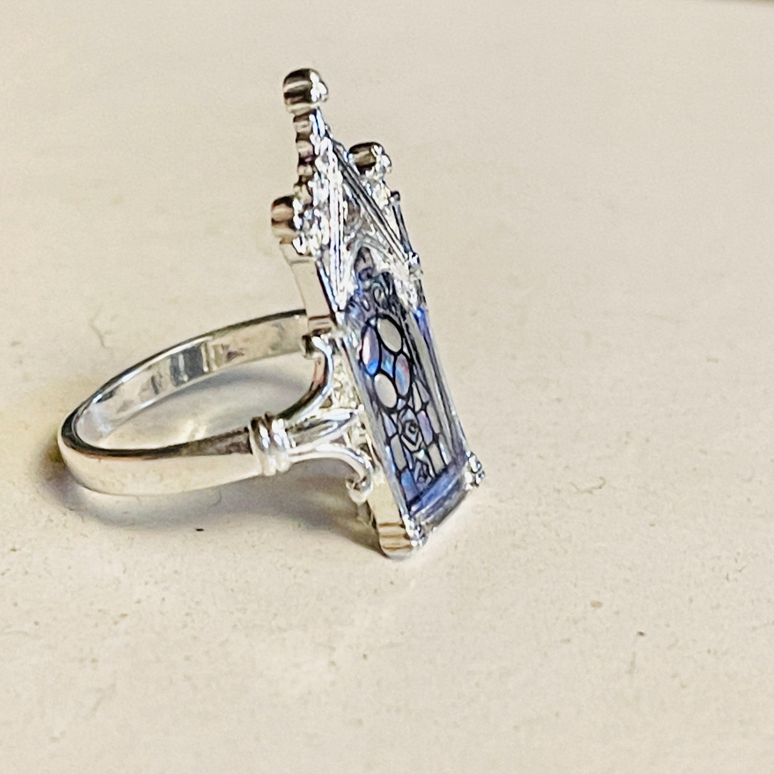 Gothic Stained Glass Window Ring - Silver Cathedral Arch - Image 4