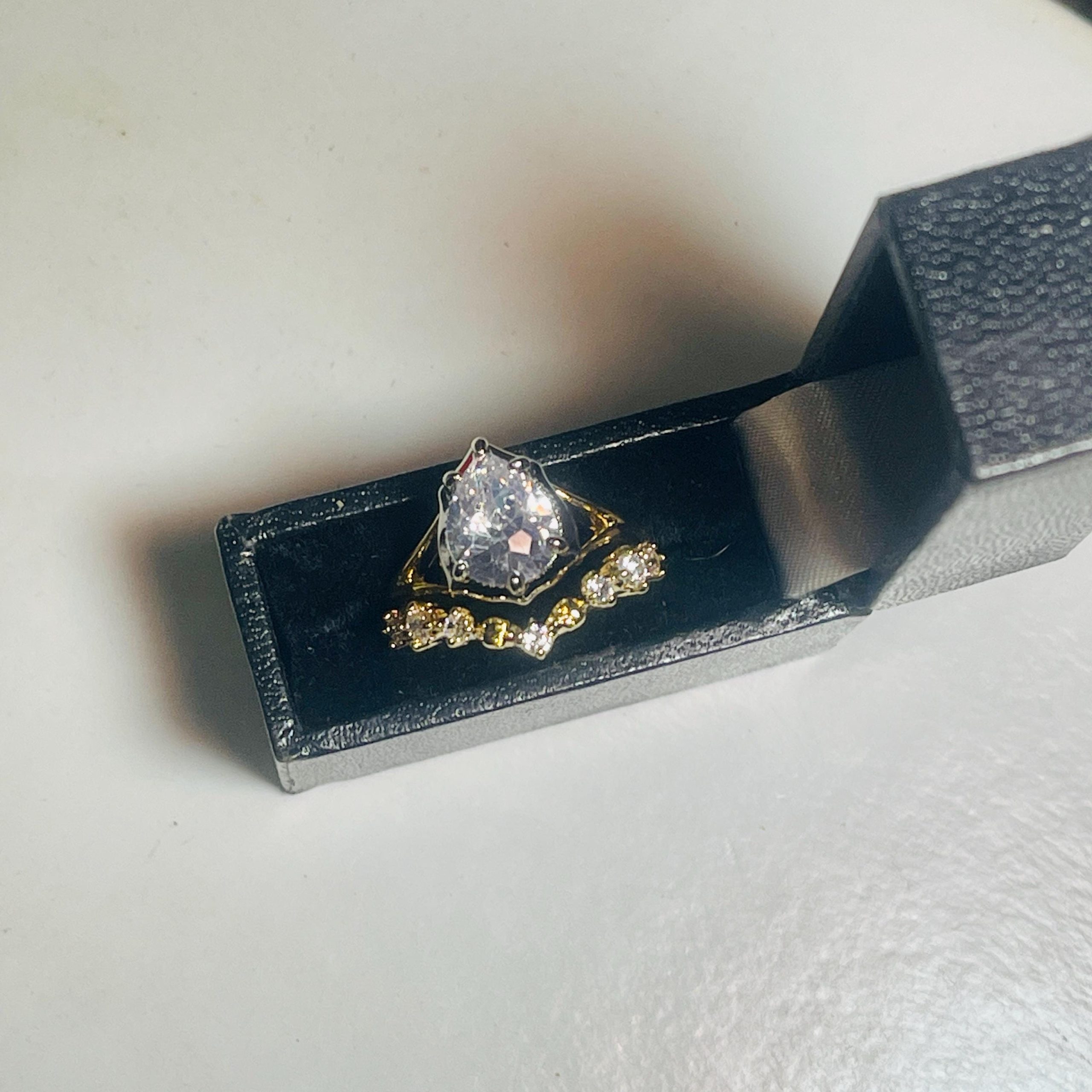 Victorian Button Bezel Gothic Skull Engagement Ring: Pear Stone, 18kt Gold over Silver - Image 7
