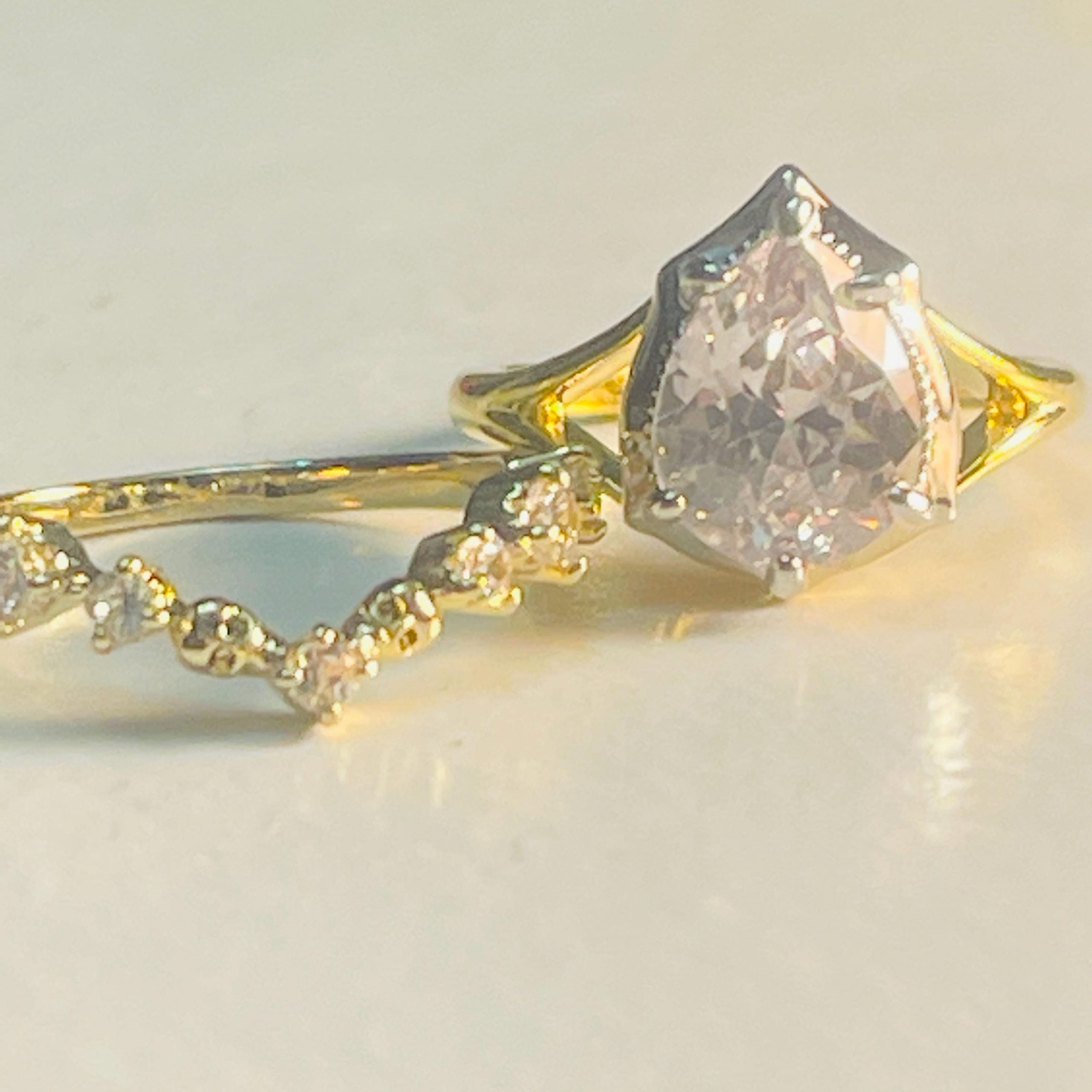 Victorian Button Bezel Gothic Skull Engagement Ring: Pear Stone, 18kt Gold over Silver - Image 10