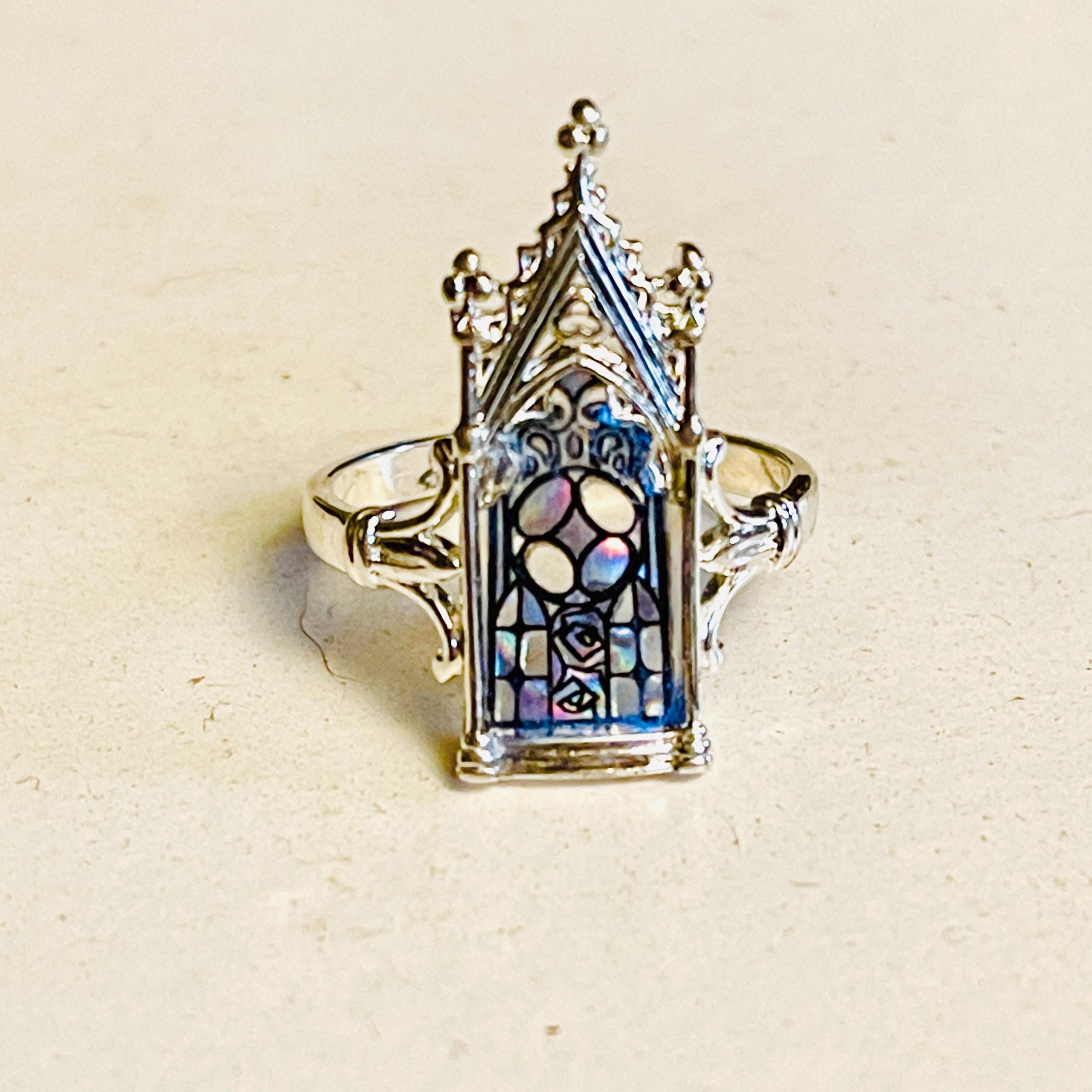 Gothic Stained Glass Window Ring: Cathedral Arch, Fairytale Jewelry - Image 9