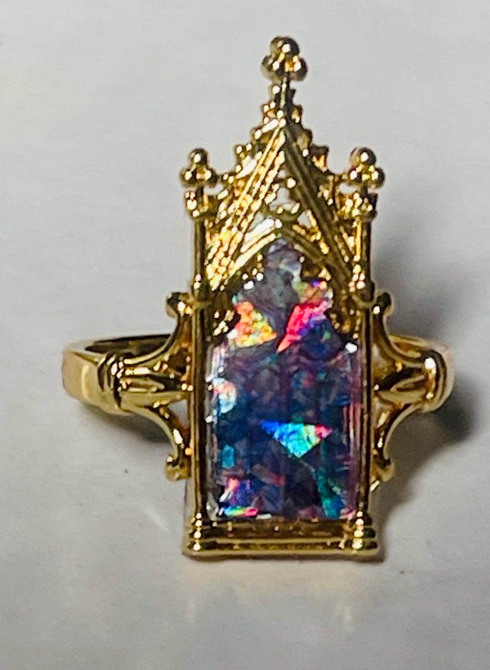 Gothic Stained Glass Window Ring - Silver Cathedral Arch - Image 8