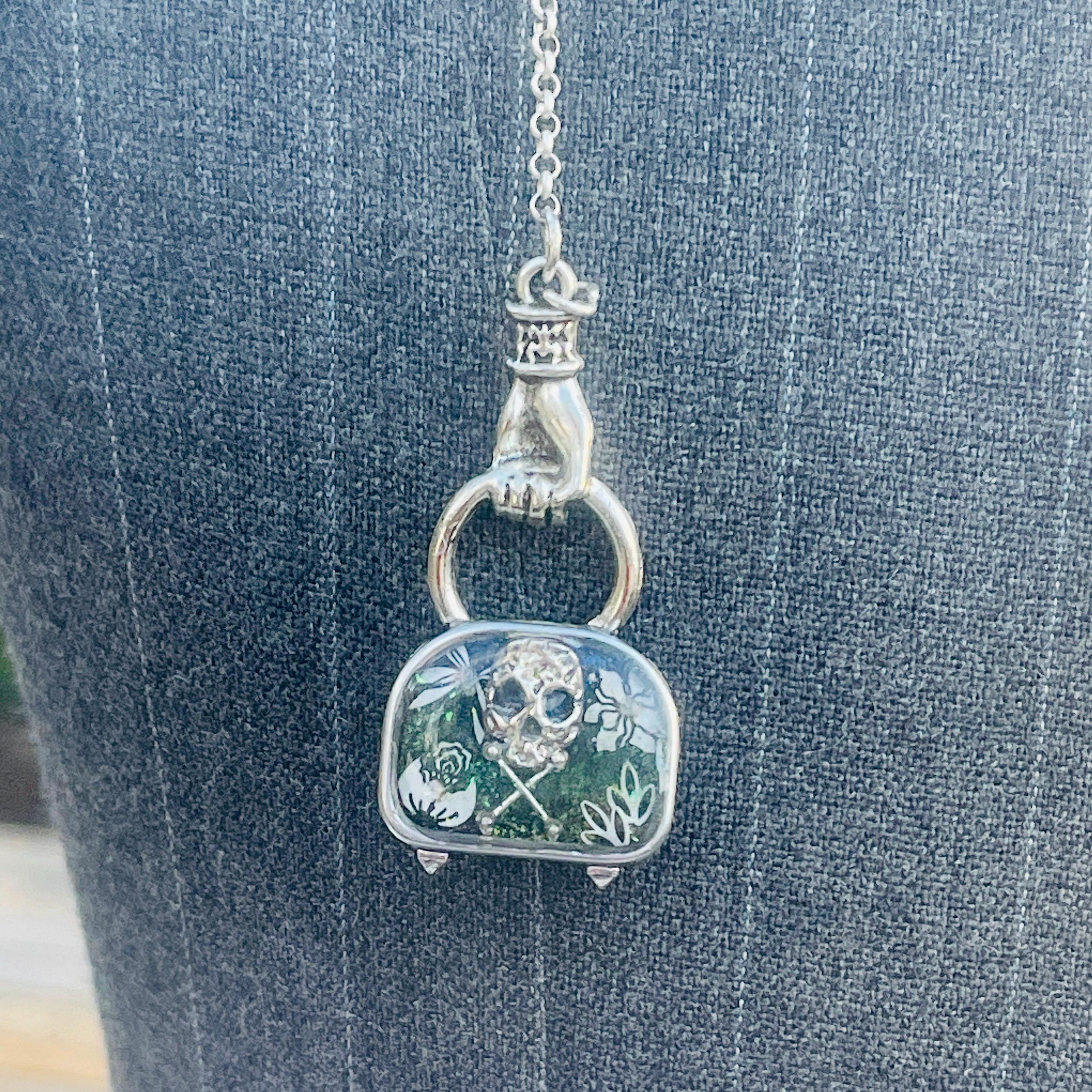 Gothic Tombstone Pendant Necklace: Memento Mori Skull, Victorian Style - Image 10