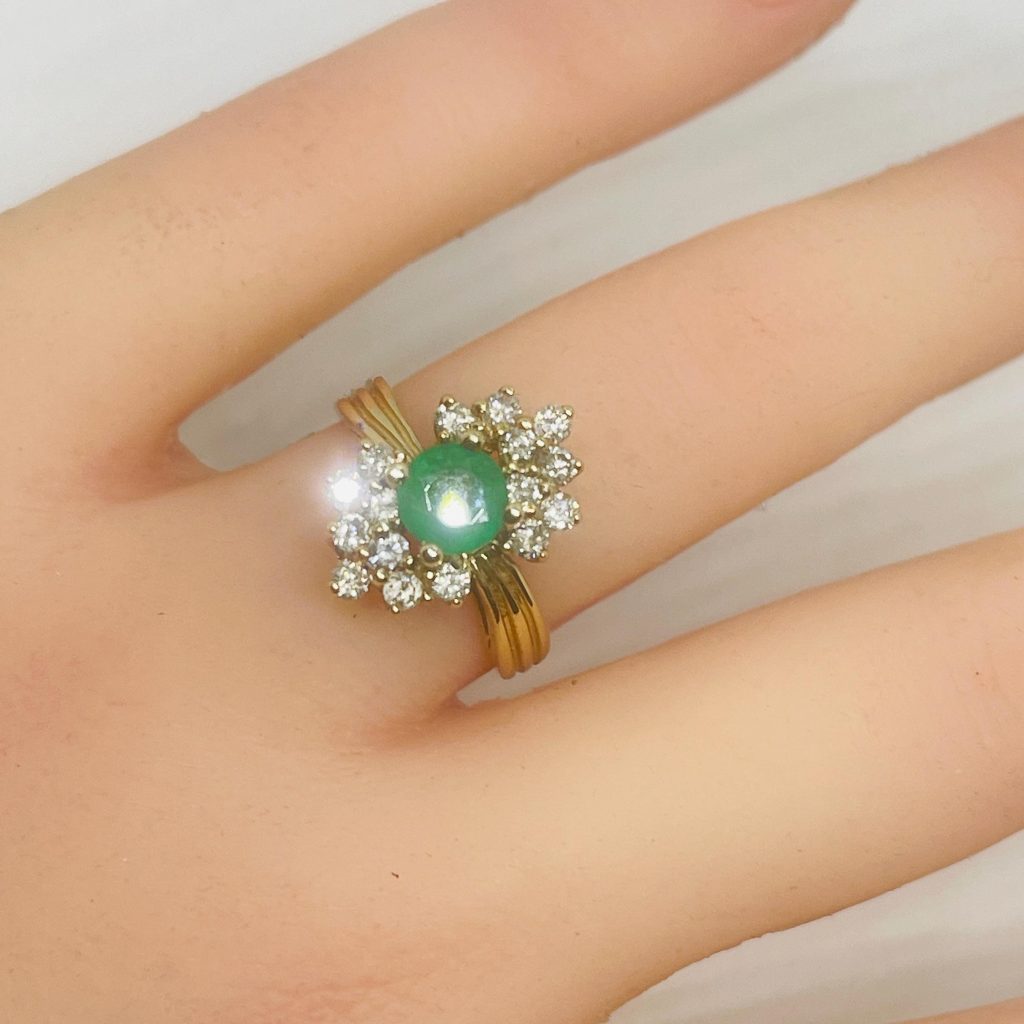 Vintage Emerald Diamond Ring: 14k Yellow Gold Anniversary Ring, Size 5.5