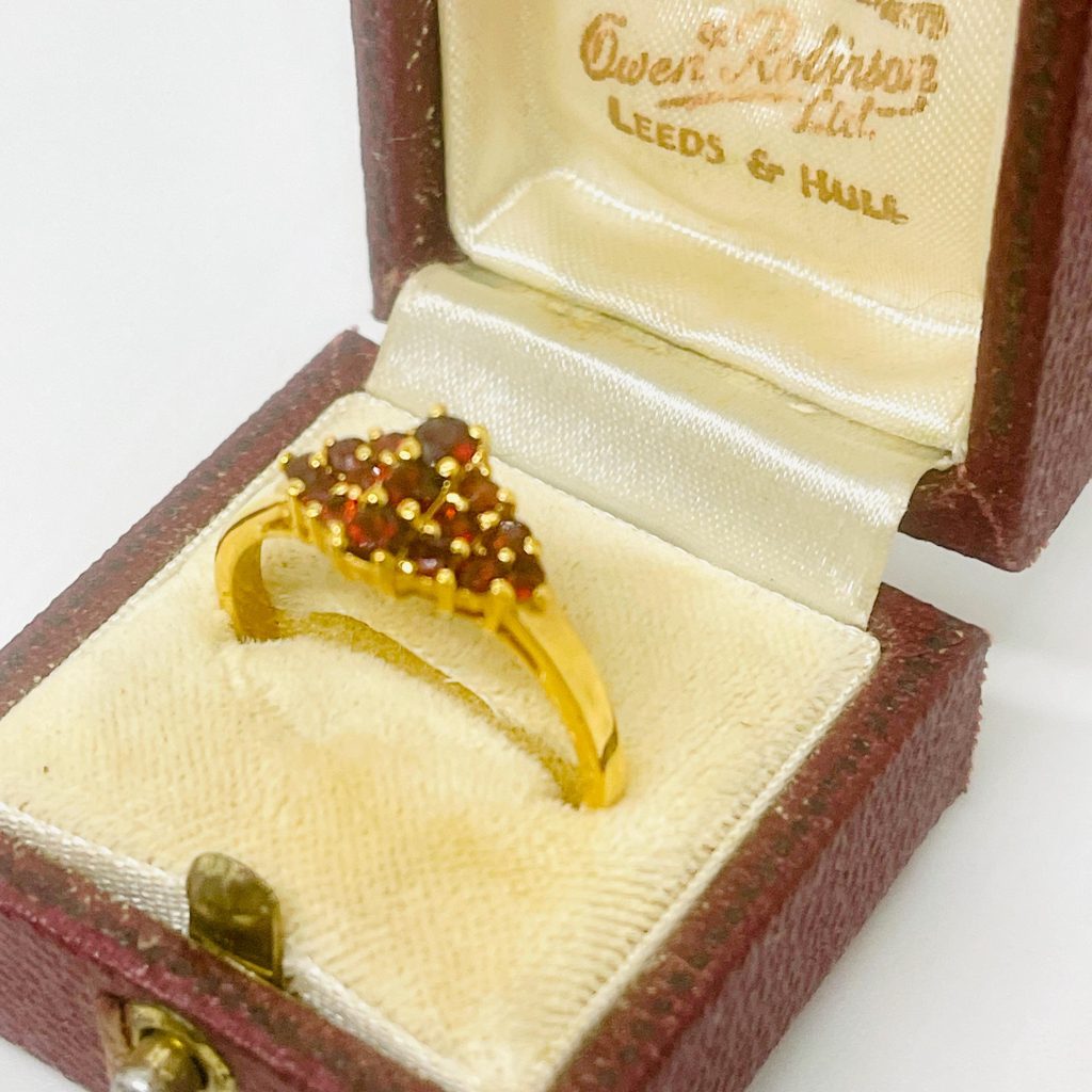 Vintage 14k Yellow Gold Garnet Ring, Bohemian Style, Size 11