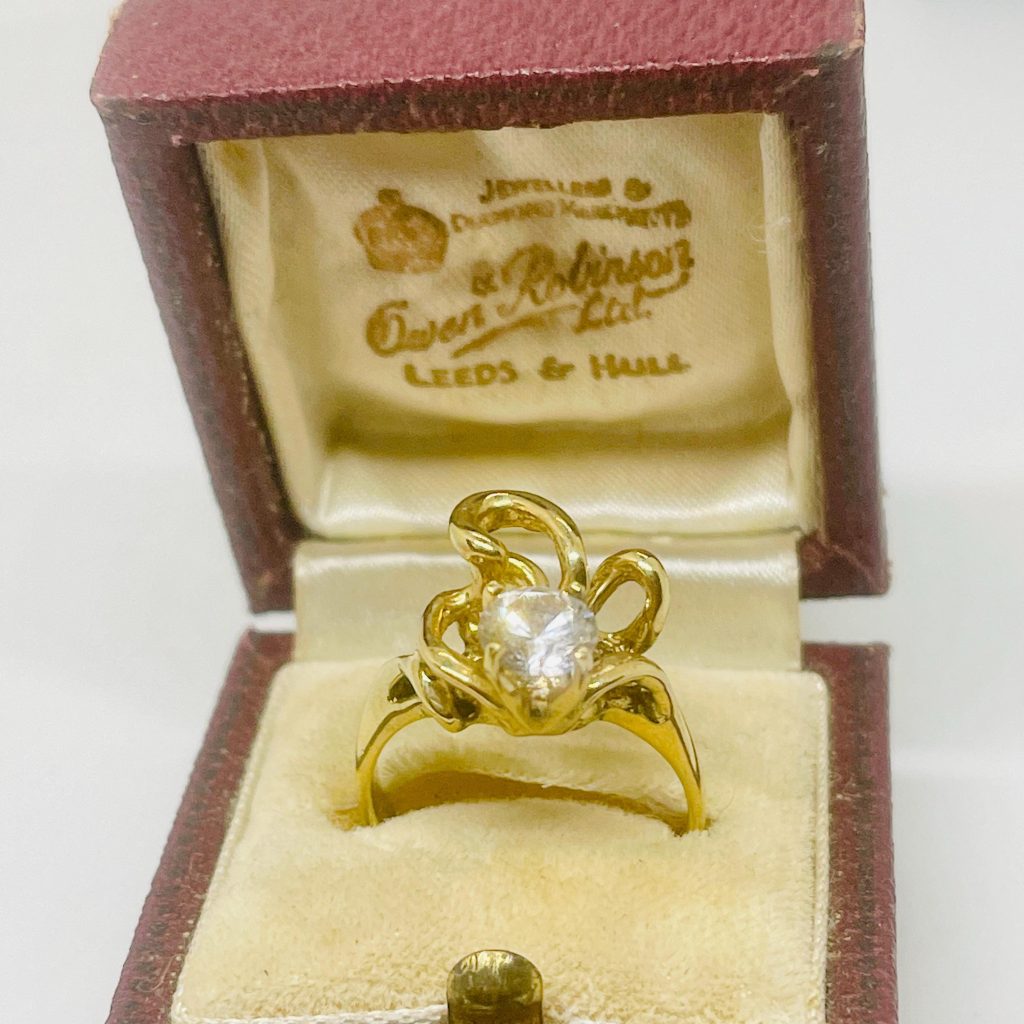Vintage White Sapphire Engagement Ring: 18k Gold Vermeil Sterling Silver, Size 7