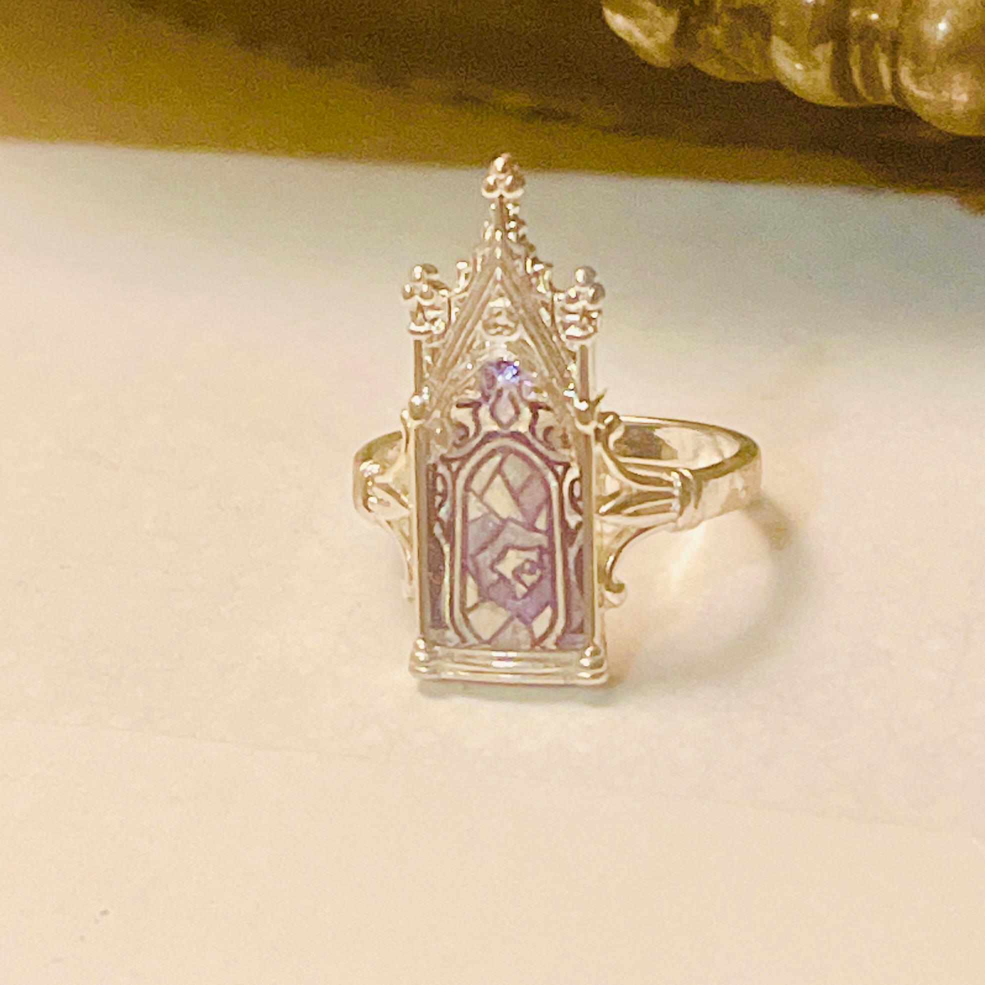 Gothic Stained Glass Window Ring - Silver Cathedral Arch - Image 9