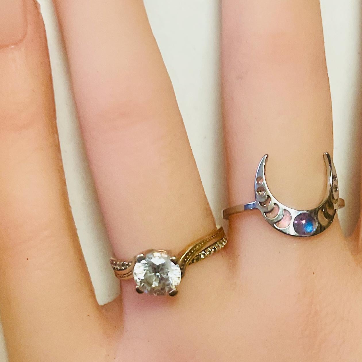 Gothic Moon Phase Ring: Color Changing Moonstone, Wiccan Jewelry - Image 7