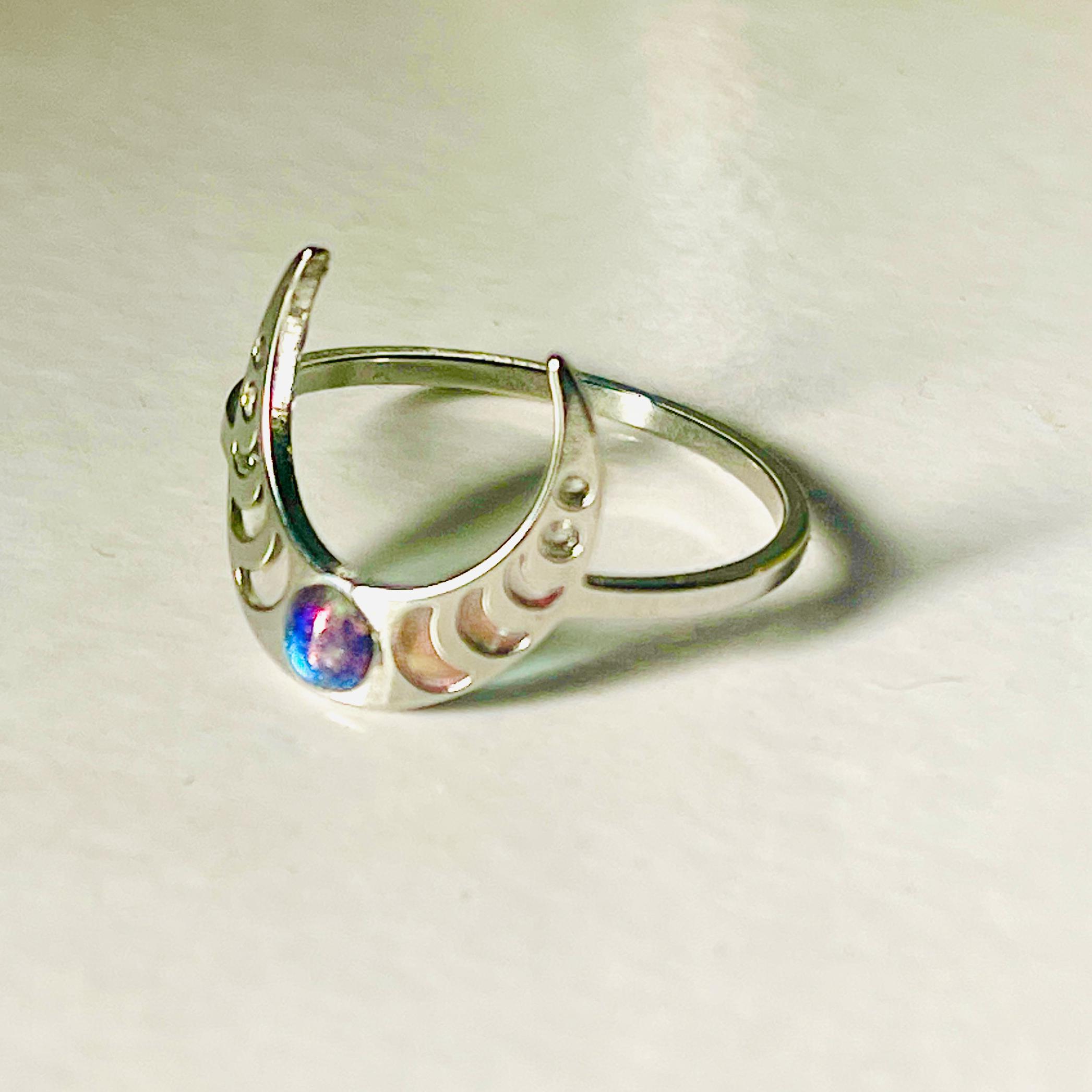 Gothic Moon Phase Ring: Color Changing Moonstone, Wiccan Jewelry - Image 10