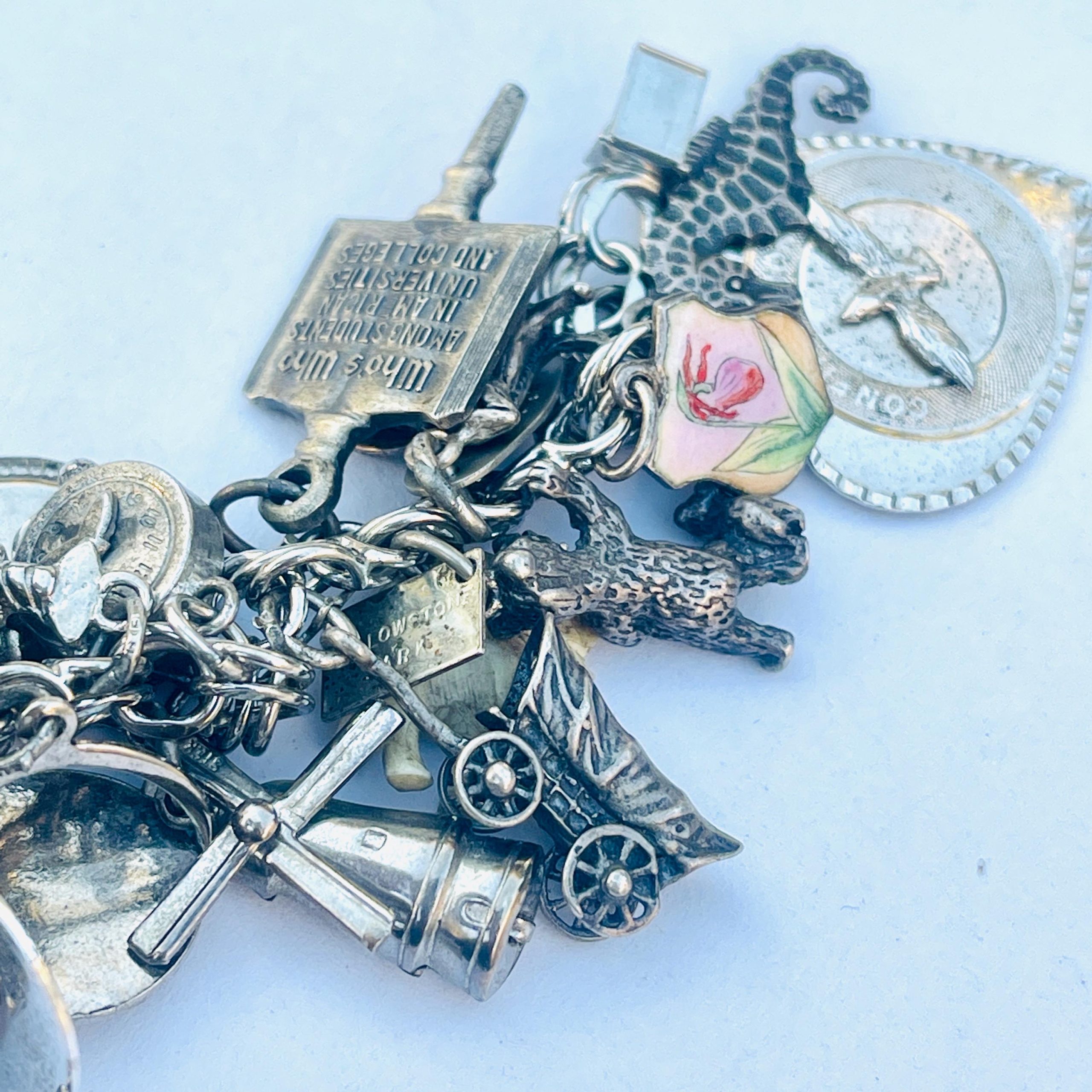 Vintage Sterling Silver Charm Bracelet: Movable Charms, Historical Design - Image 5