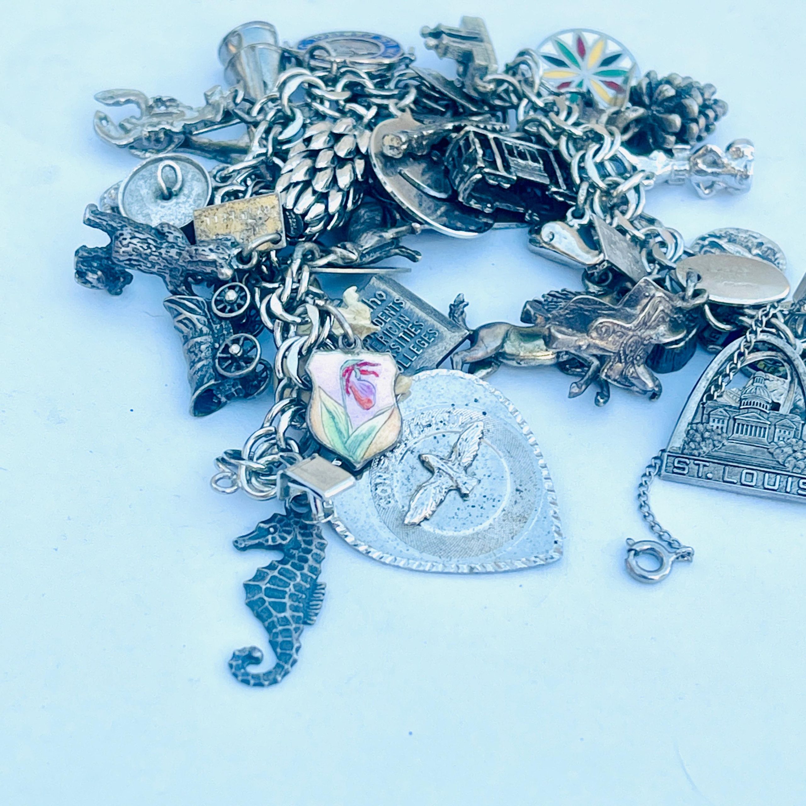 Vintage Sterling Silver Charm Bracelet: Movable Charms, Historical Design