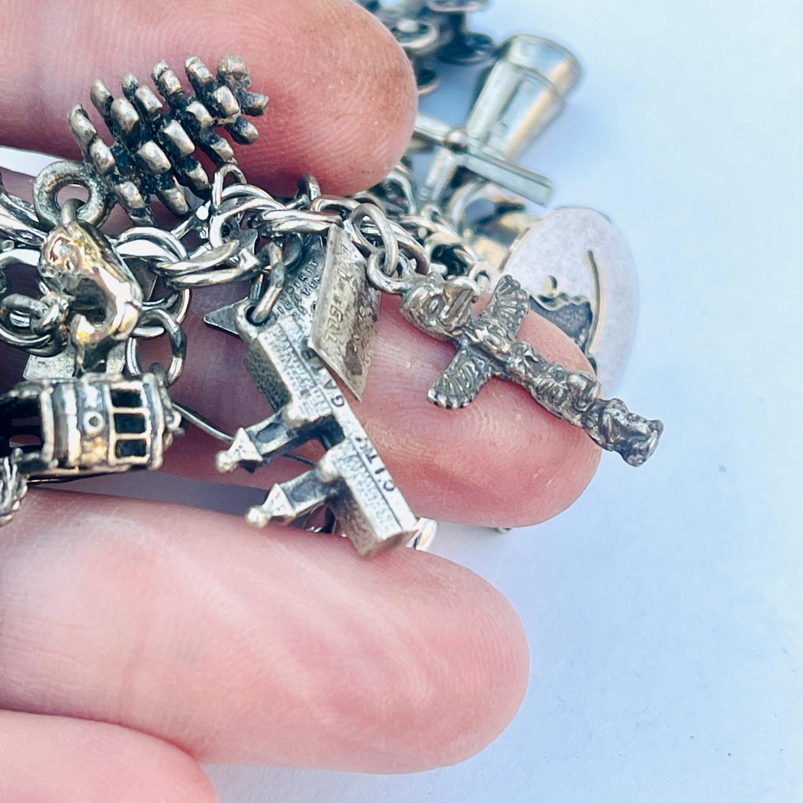 Vintage Sterling Silver Charm Bracelet: Movable Charms, Historical Design - Image 6