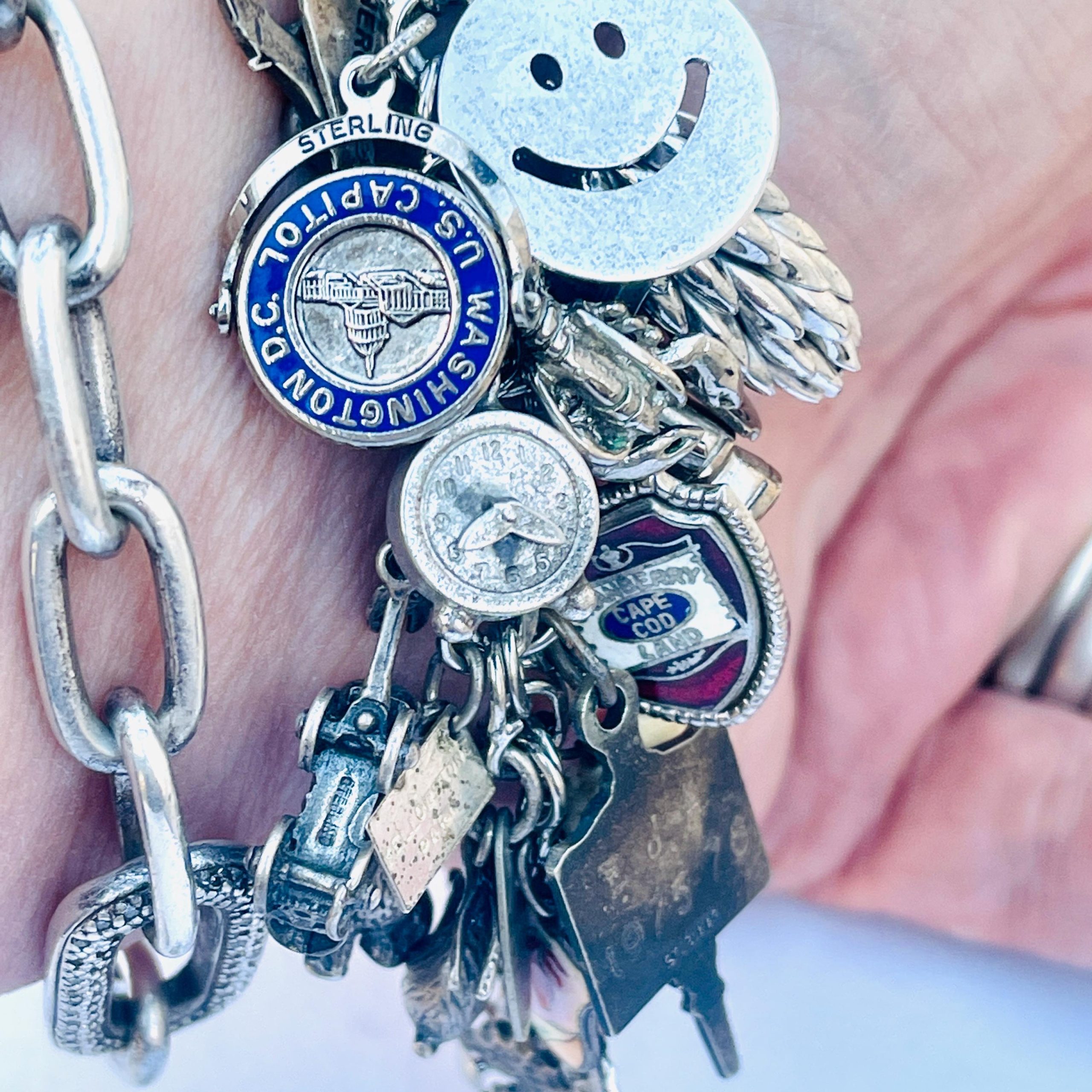 Vintage Sterling Silver Charm Bracelet: Movable Charms, Historical Design - Image 8